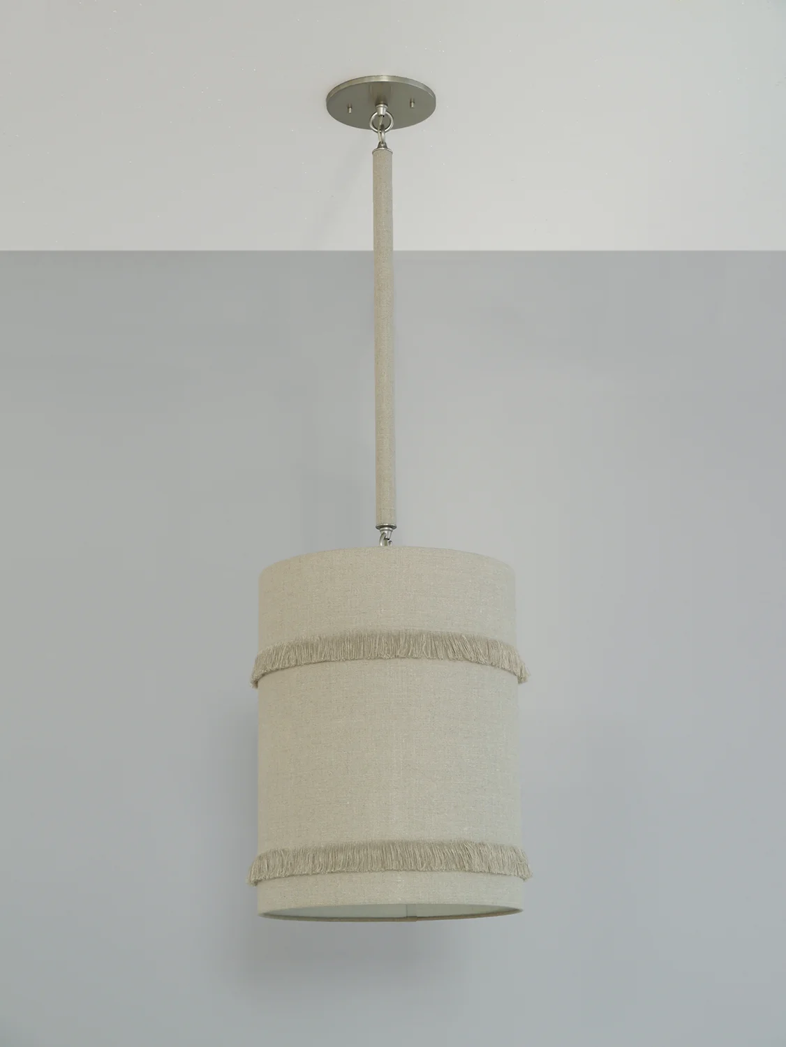 Pleat Fringe Fold_C-201_Fringed Cylinder Pendant_Satin Nickel_Wheat.jpg