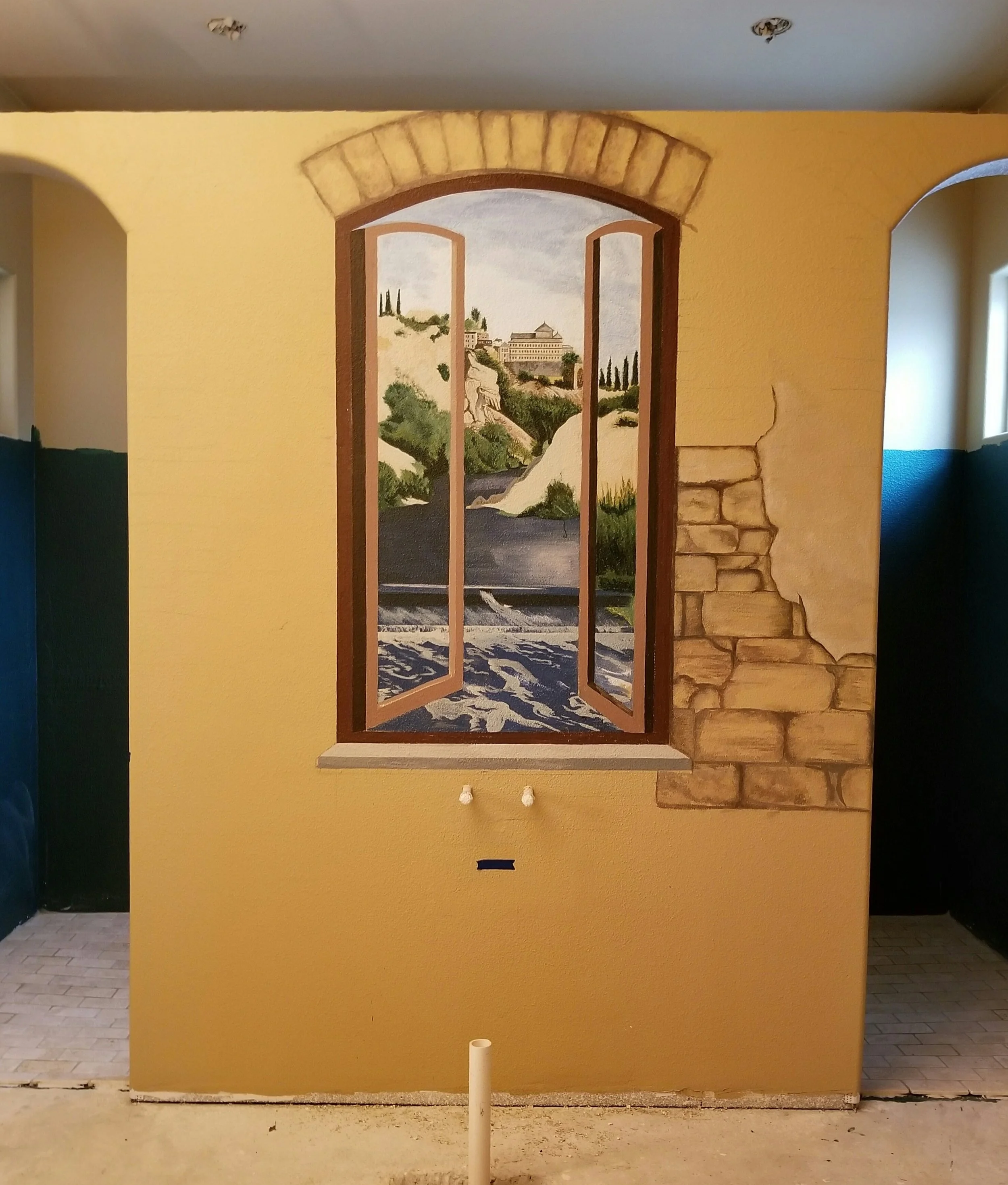 Starting to block in the faux stone