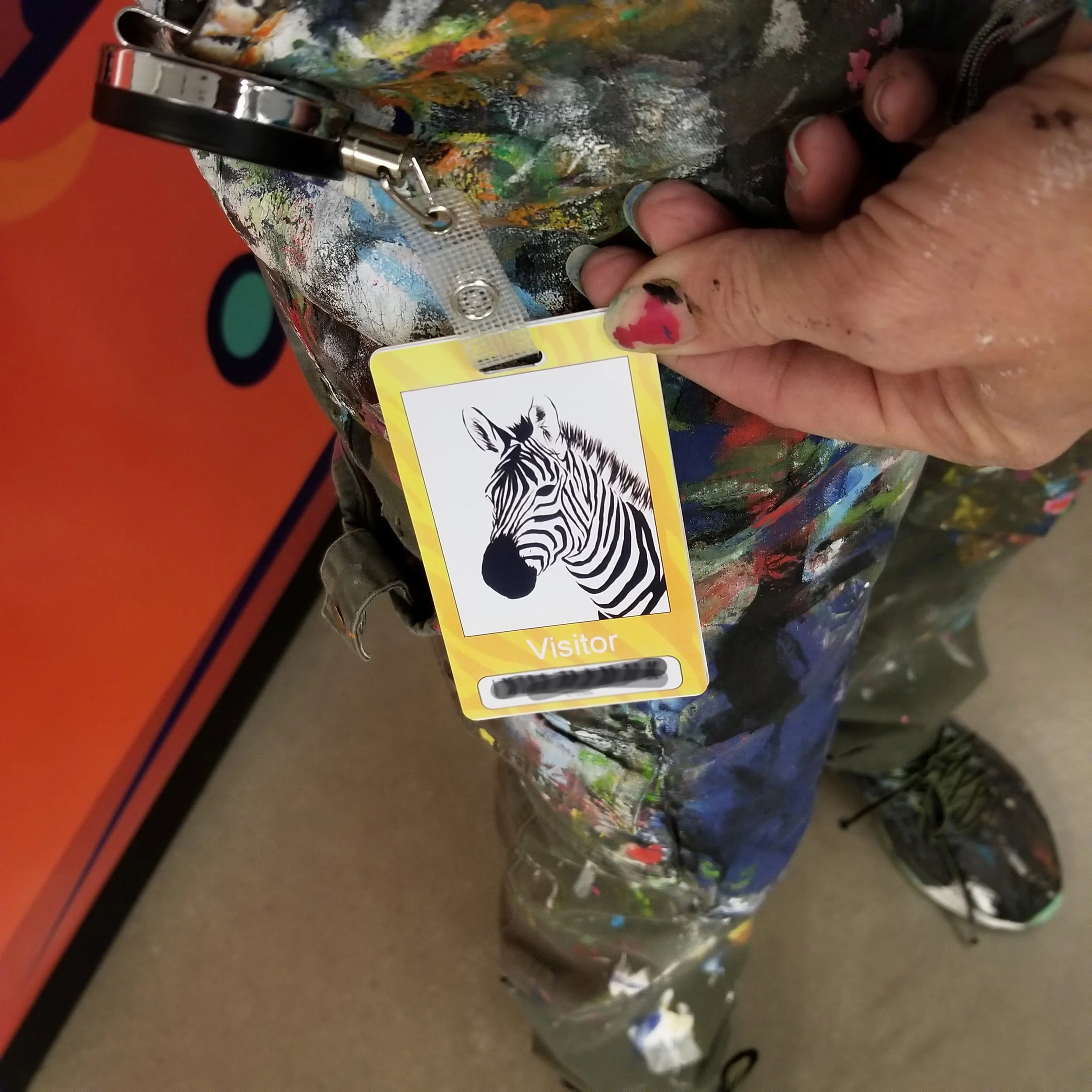 work pants and visitor pass