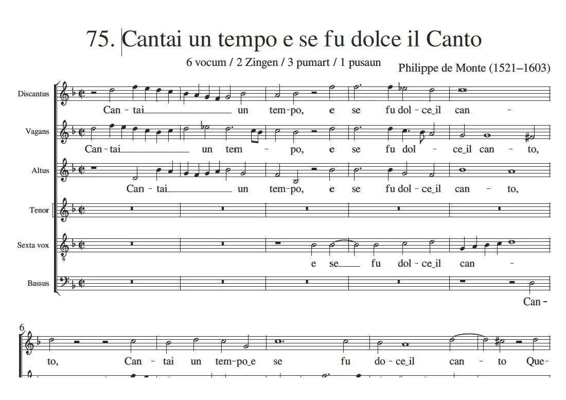 Cantai un tempo e se fu dolce il Canto (Philippe de Monte, Regensburg Part Books R75)