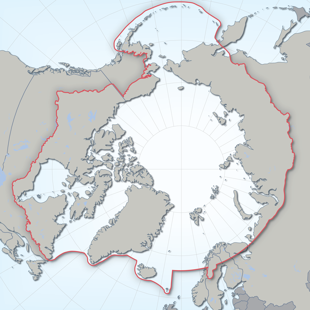 Polar projection showing the geographic boundary of CAFFs work.