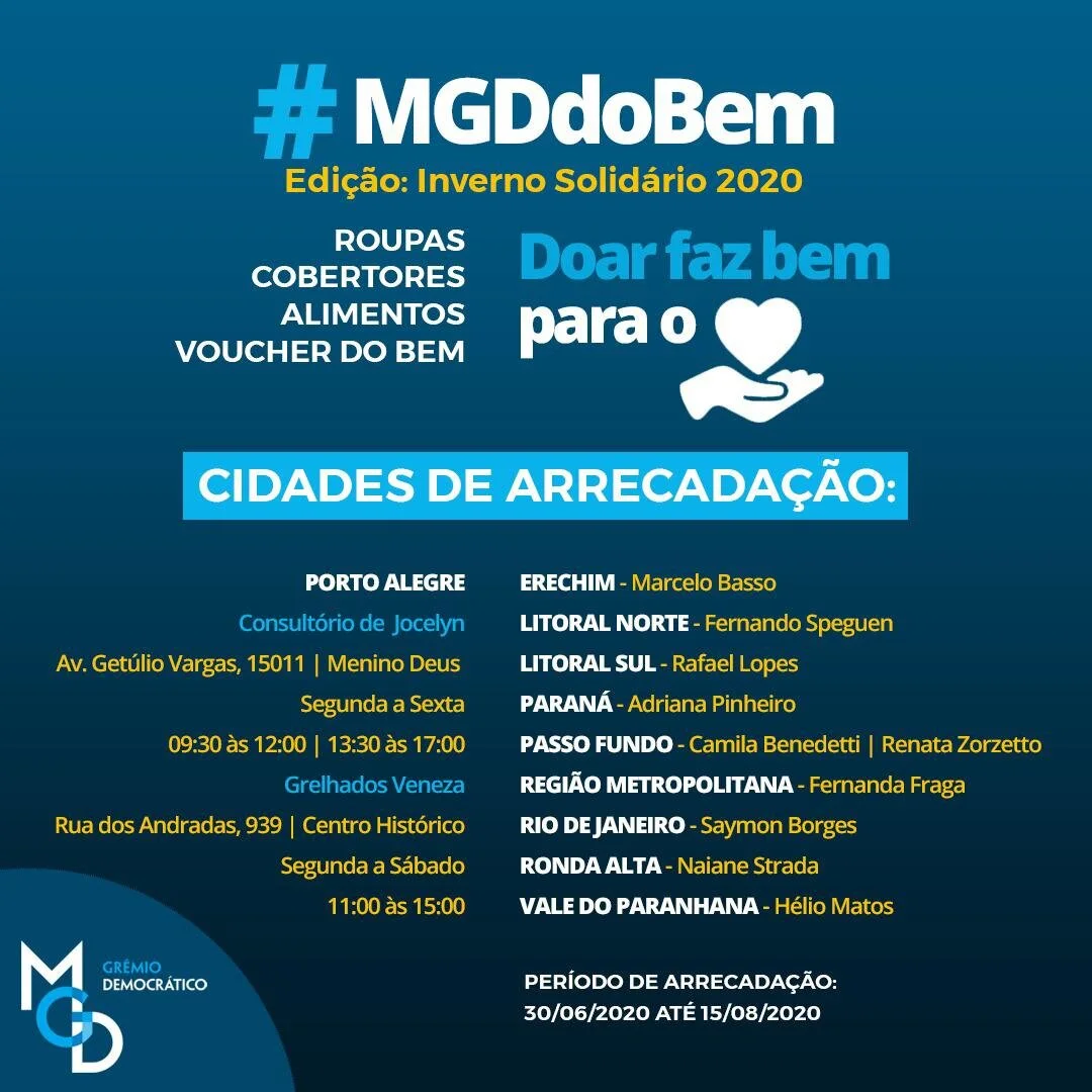 #MGDdoBem - Edição inverno 2020