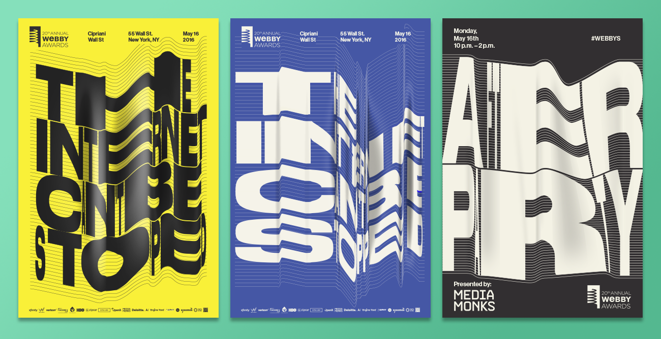 For the 20th Annual Awards show, we again partnered with Royal Studio to refine the creative for the Show. We kept the same “The Internet Can’t Be Stopped” theme, but made it into a classier more unified design. We used the primary colors to create a bold color palette and dense type to give the creative some heft.
