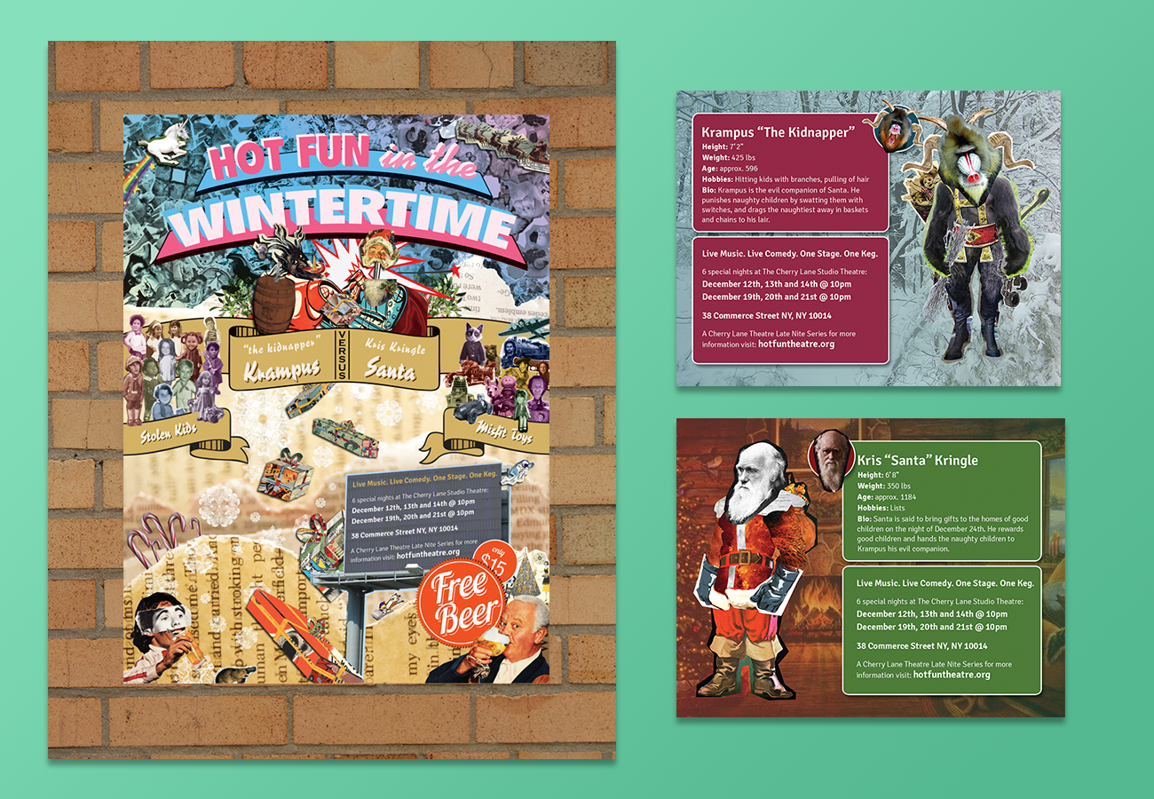 The group’s success with the first series, sparked a Christmas themed show. We again worked closely with the writers and actors and created an old school “boxing themed” marketing series. Using old Christmas-time movie classics, child actors and “misfit toys” we created the imagery of St. Nick in a brawl against Krampus for Christmas superiority.