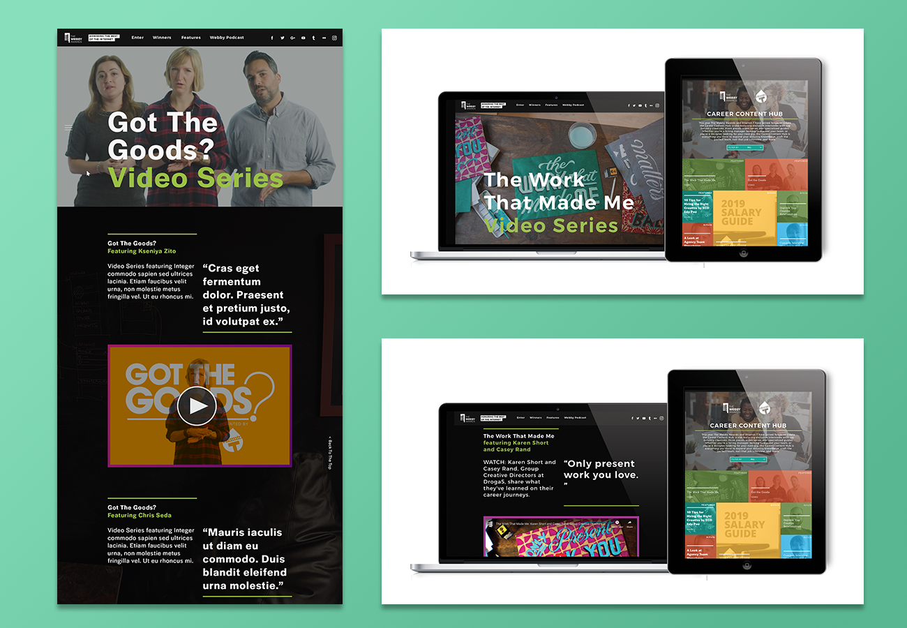 Working with our long time partner Vitamin T we created a micro-site that contained our numerous projects we worked on over the years. The Career content hub was a directory for the information and resources created by Vitamin T and the Webby Awards. See the site here .