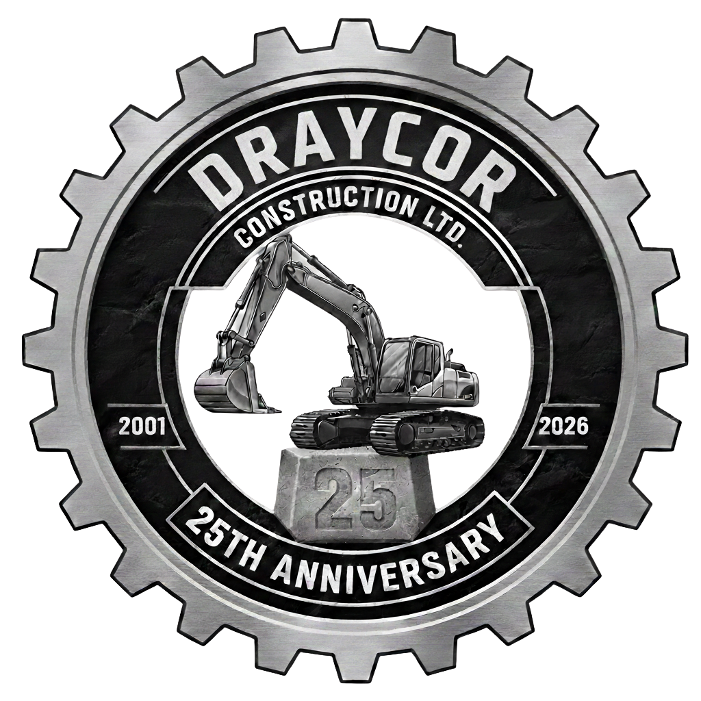 Draycor 25 Years Anniversary Logo with excavator