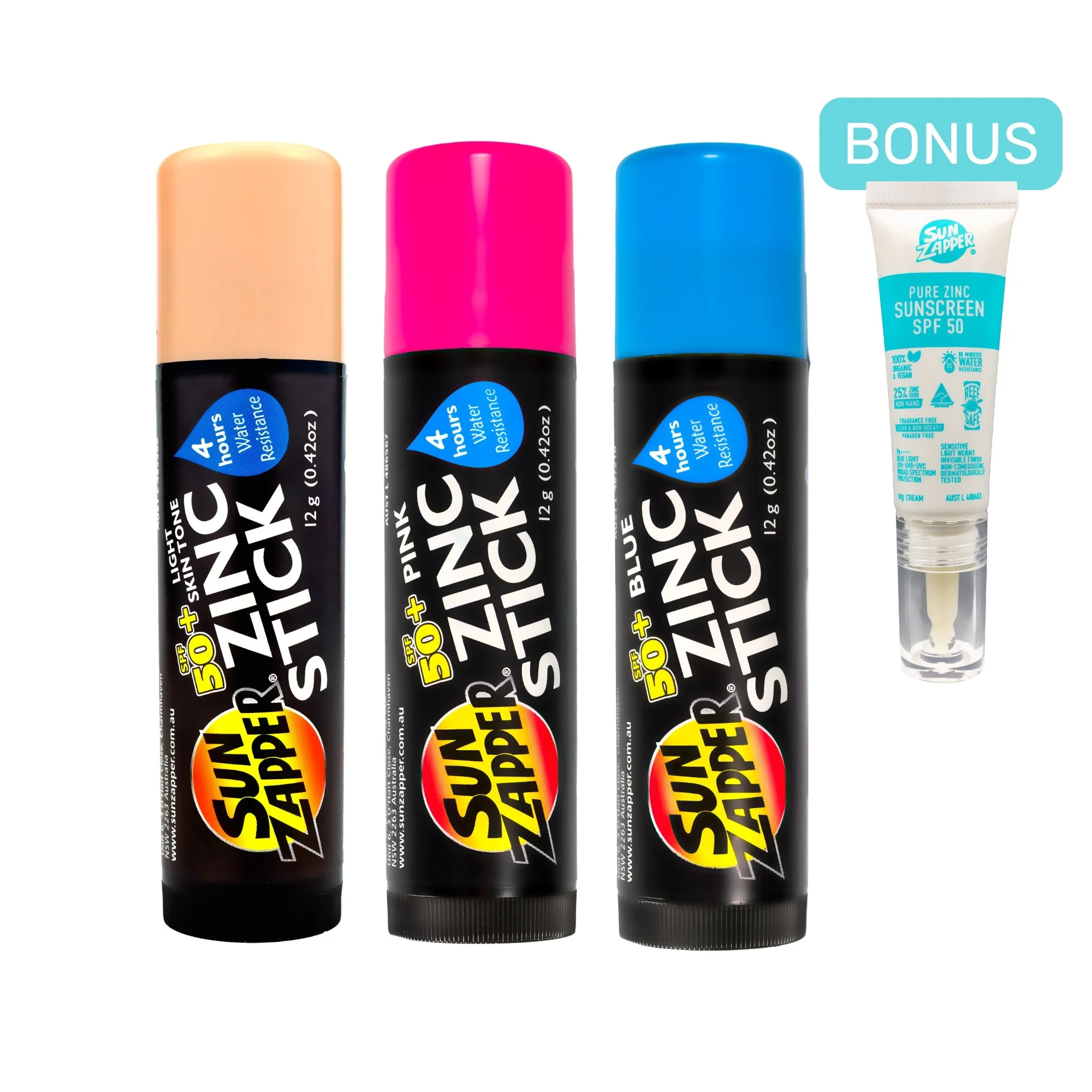 Skin Tone, Pink & Blue Pack Zinc Stick SPF 50+