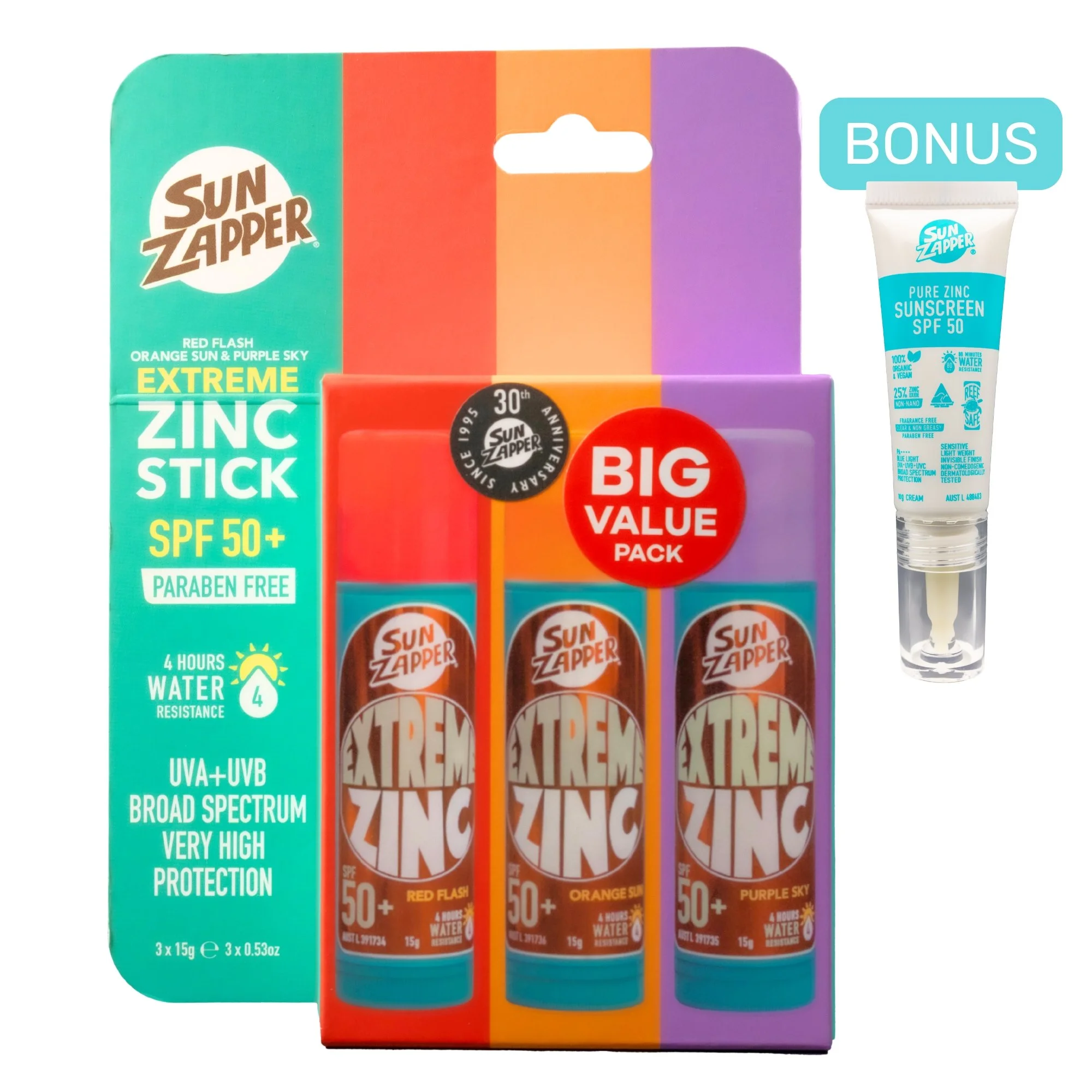 Extreme Red, Orange & Purple Zinc Stick SPF 50+