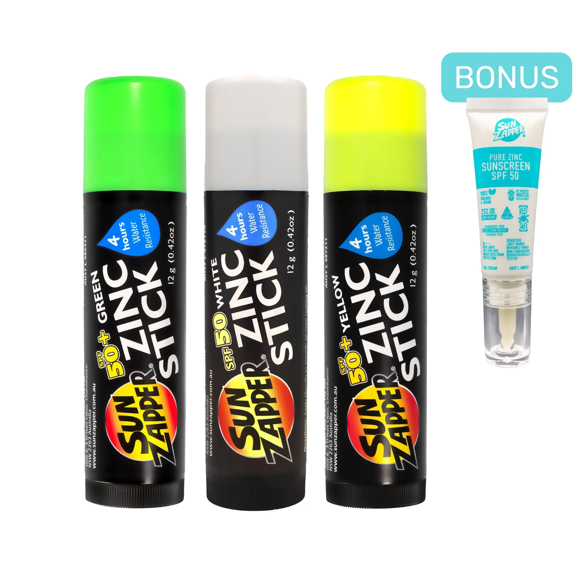 Green, White & Yellow Pack Zinc Stick SPF 50+