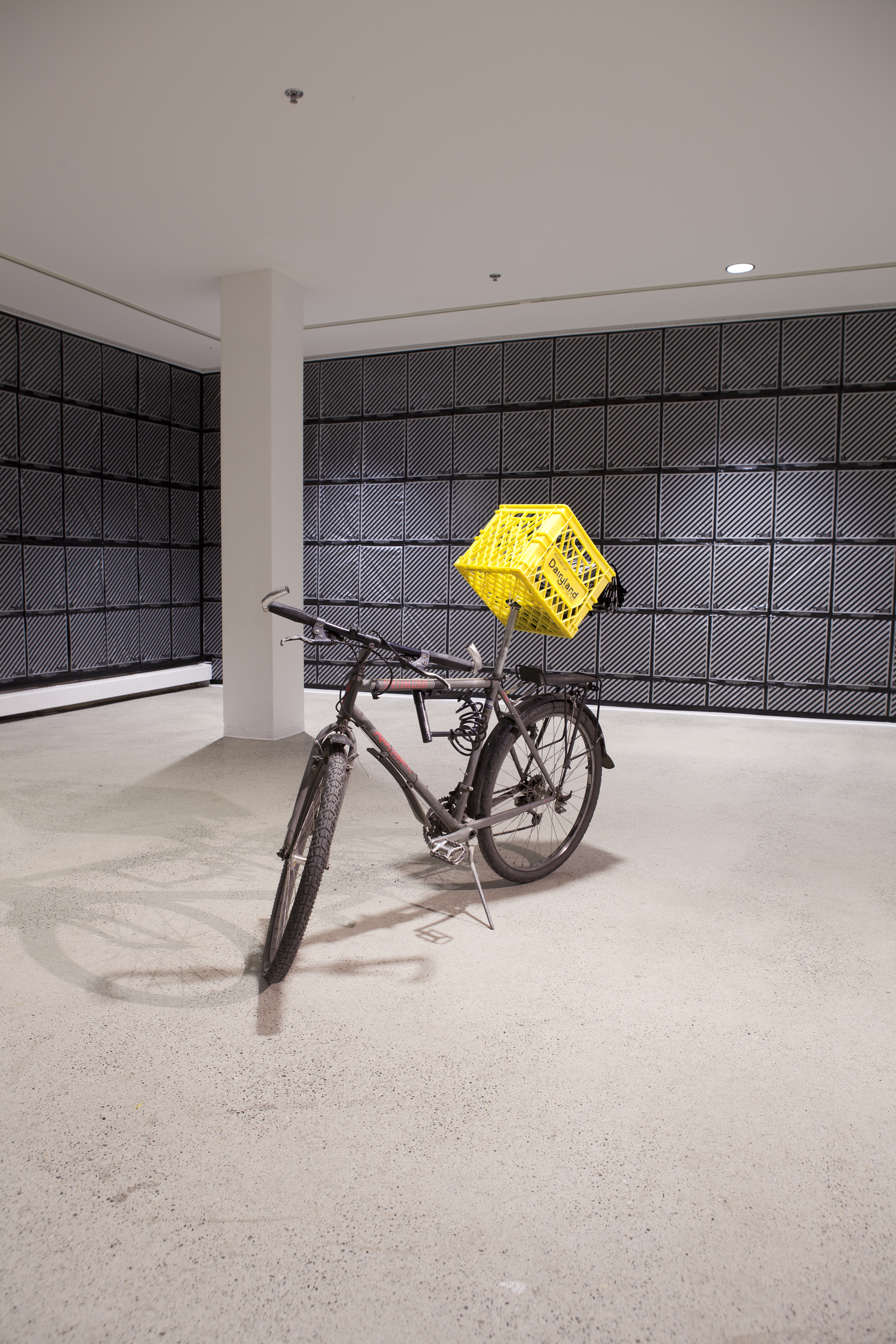  Installation view:&nbsp;Bicycle, 2000 Lagmitz shopping bag, Gareth James's Art Work, " Lagmitz (PRIMBB)" , Dairy Basket 