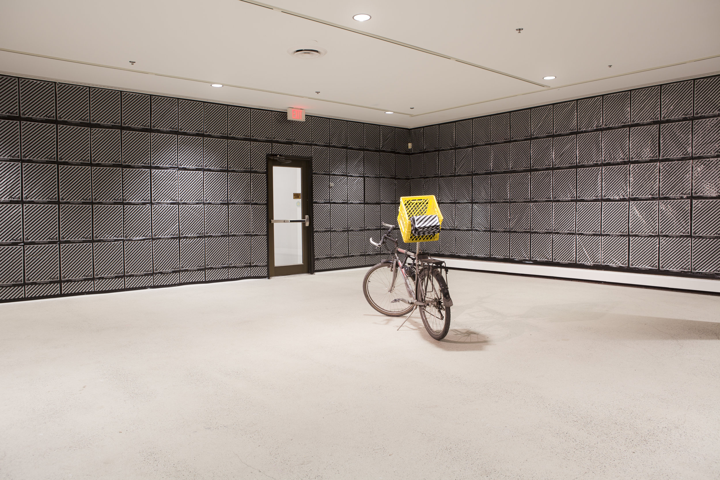  Installation view:&nbsp;Bicycle, 2000 Lagmitz shopping bag, Gareth James's Art Work, " Lagmitz (PRIMBB)" , Dairy Basket 