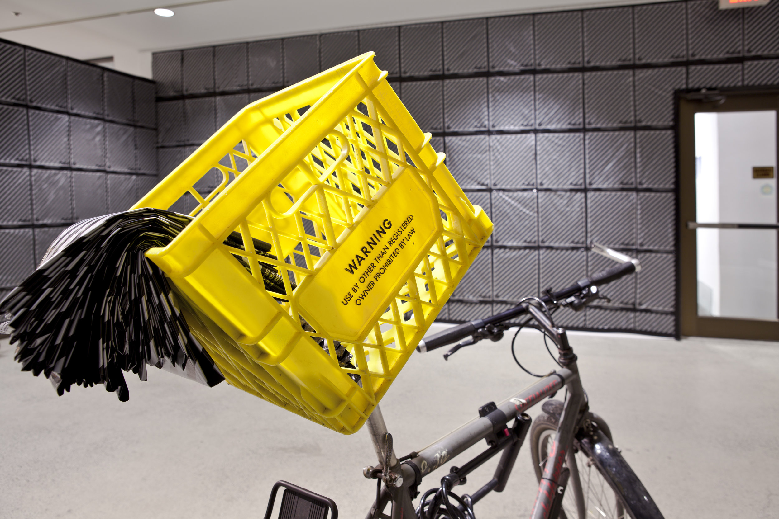  Installation view:&nbsp;Bicycle, 2000 Lagmitz shopping bag, Gareth James's Art Work, " Lagmitz (PRIMBB)" , Dairy Basket 