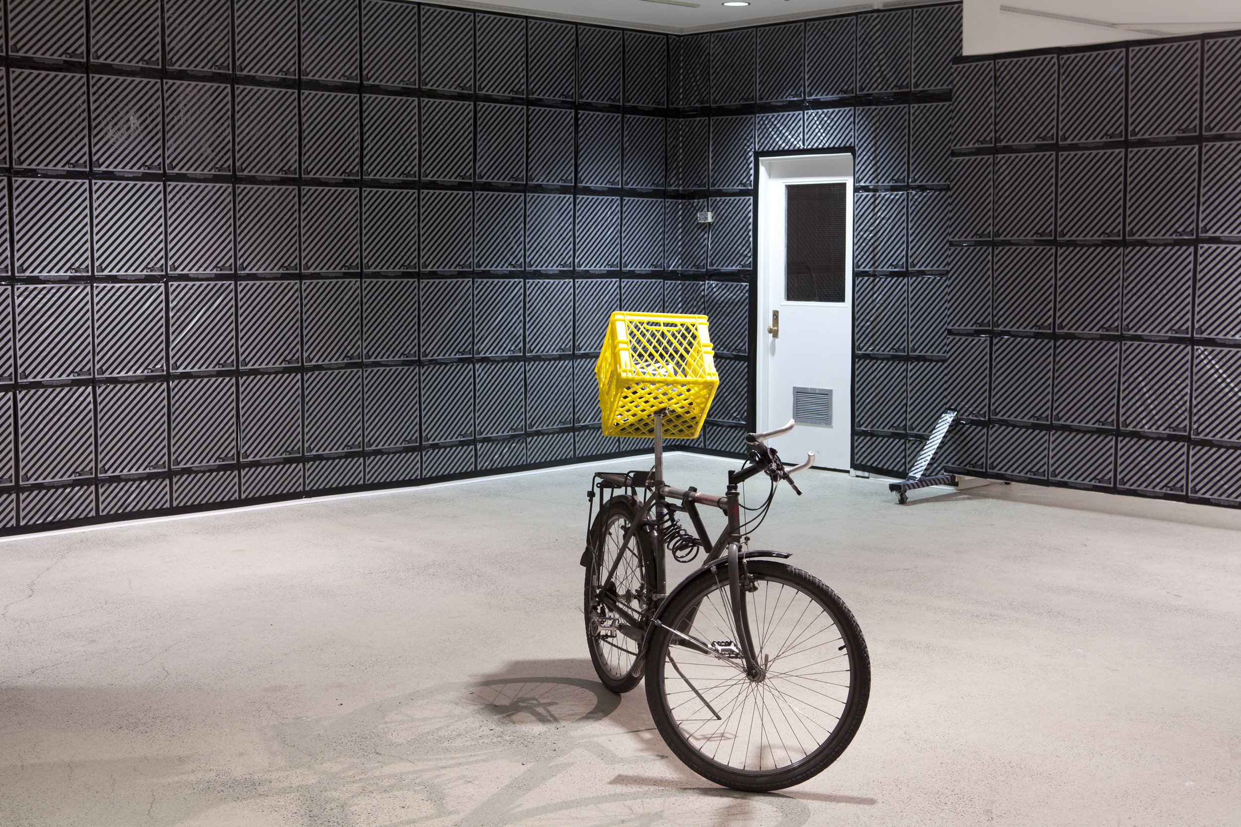  Installation view:&nbsp;Bicycle, 2000 Lagmitz shopping bag, Gareth James's Art Work, " Lagmitz (PRIMBB)" , Dairy Basket 