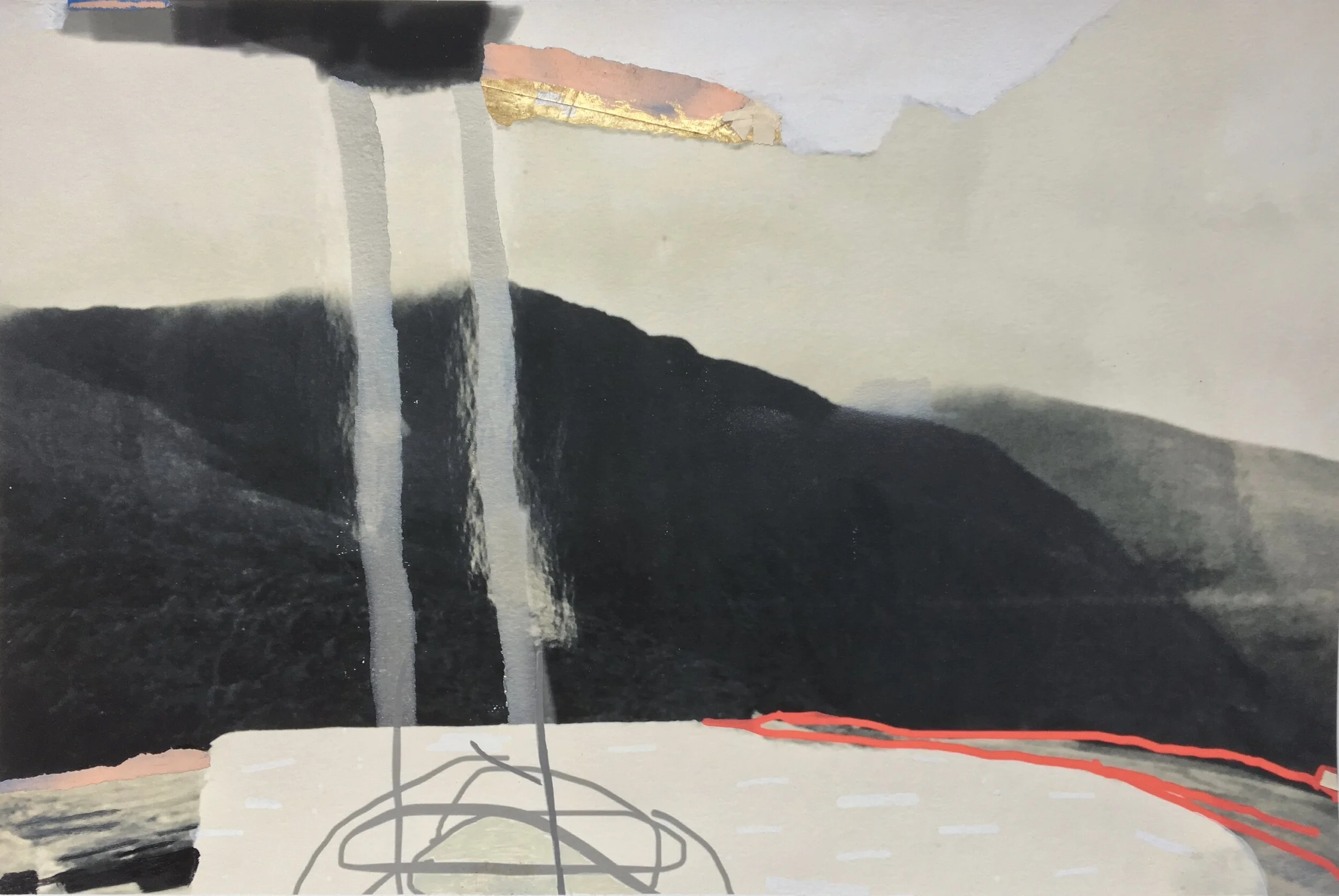 paysage-abstrait-estampe-unique-rehauts-feutre-feuille d'or-graphite-collage-artiste-peintre-Anne Brochu Lambert-2019