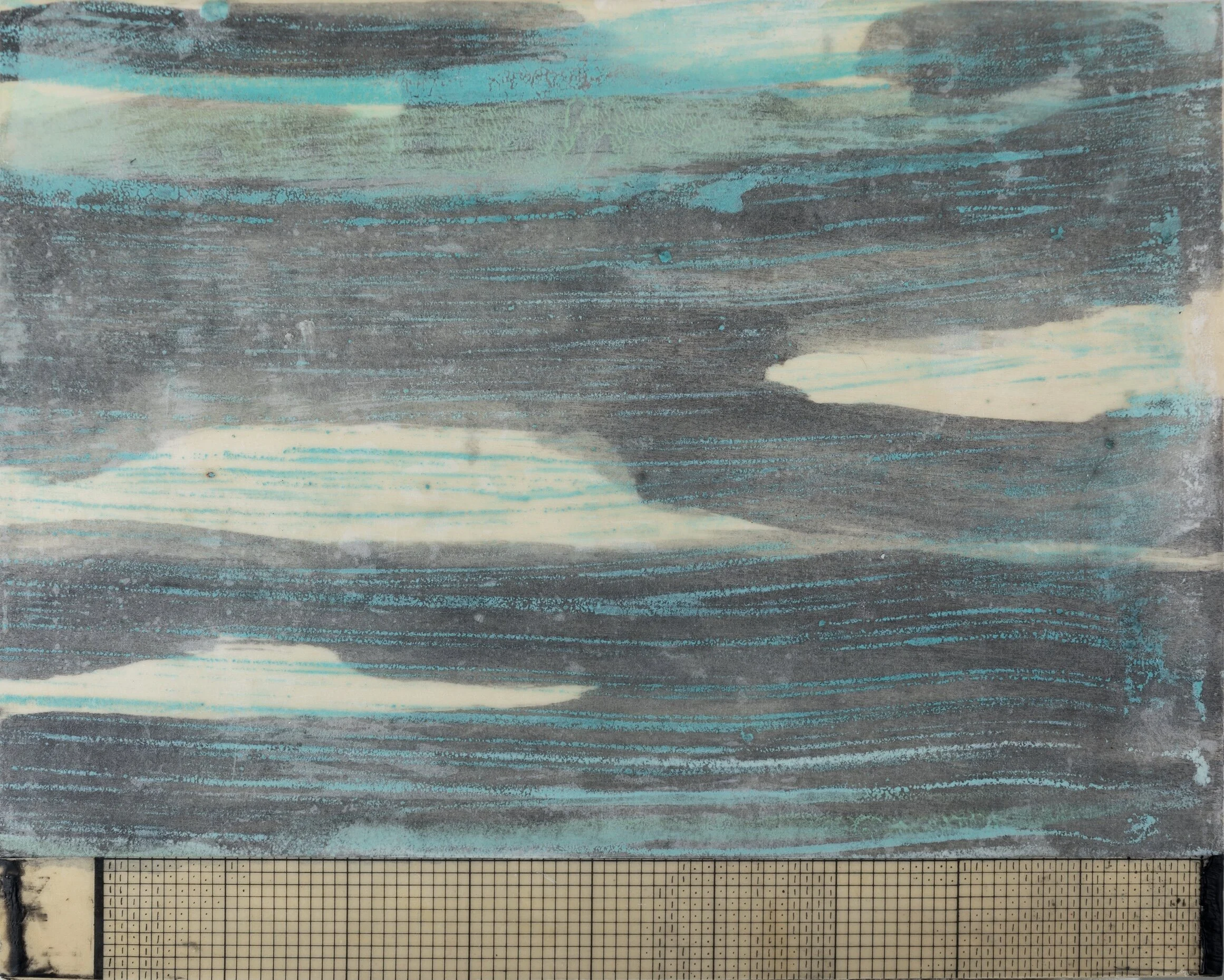 abstract-landscape-Piece B-Series-Innerscapes-etats-Encaustic-charcoal-Japanese paper-vintage paper-ink-wood panel-Artist-Anne Brochu Lambert-2017