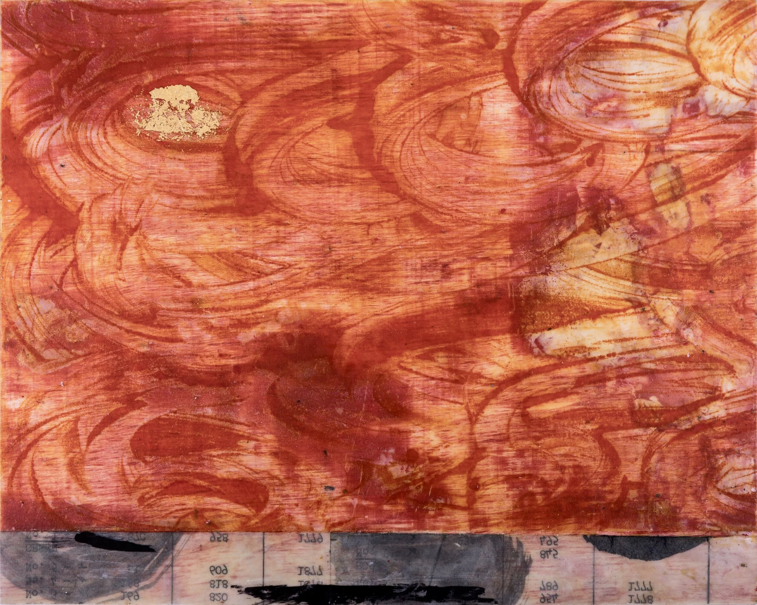 abstract-landscape-Piece T- artSeries-Innerscapes-etats-encaustic-Japanese paper-graph paper-ink-23k gold leaf-Artist-Anne Brochu Lambert-2019