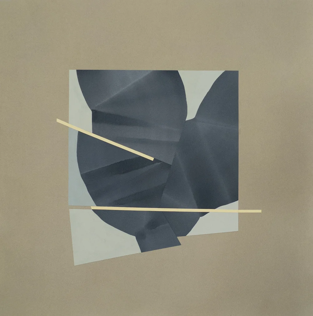 Simone Rochon, Ombres souples (greffe bleue) , 2017, collage, acrylic ink on Waterford paper, 26” x 25.5” (66 x 65 cm).