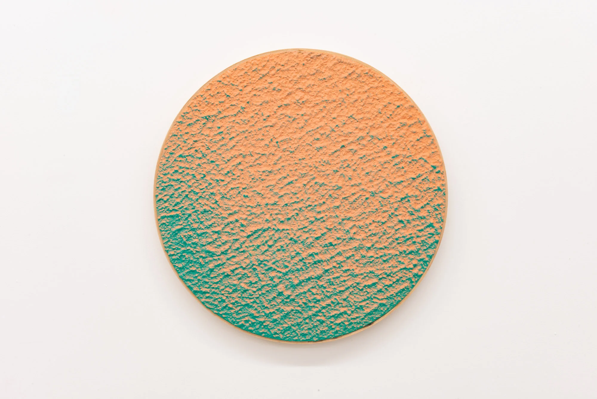 Pierre Julien, In the Deepest Oceans - B012, 2018, stucco, acrylic and spray paint on wood panel, 16” diameter (41 cm)