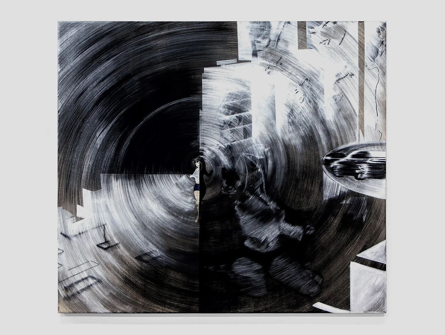  Yan Wen Chang,  Gillian’s Trap, , 2025, Poudre à canon et gouache sur toile, 162.6 x 182.9 cm (64 x 72 ") 