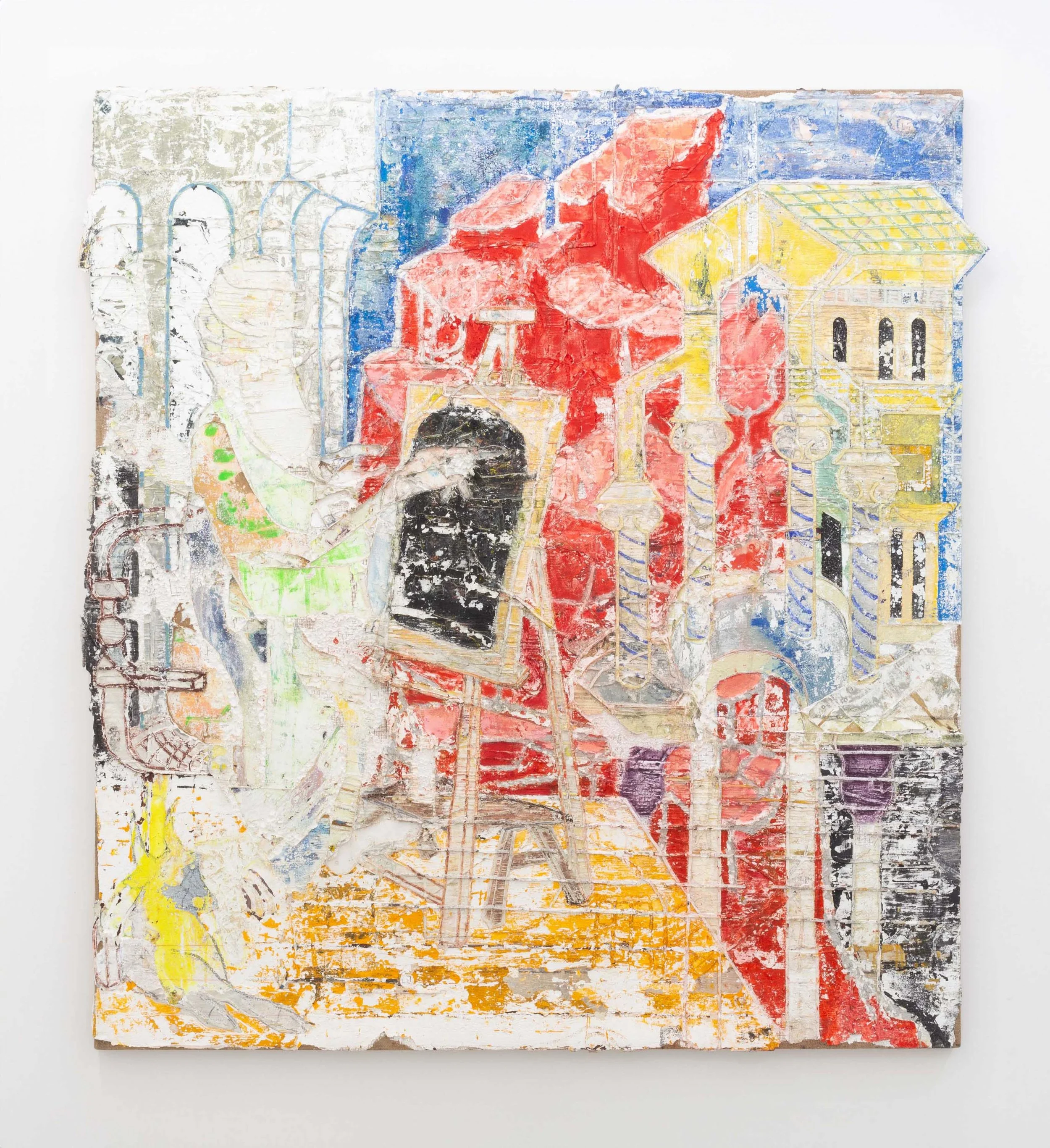  James Gardner,  Saint Luke Painting , 2025, Oil, acrylic on burlap with gesso, 182.9 x 165.1 cm (72 x 65 ") 