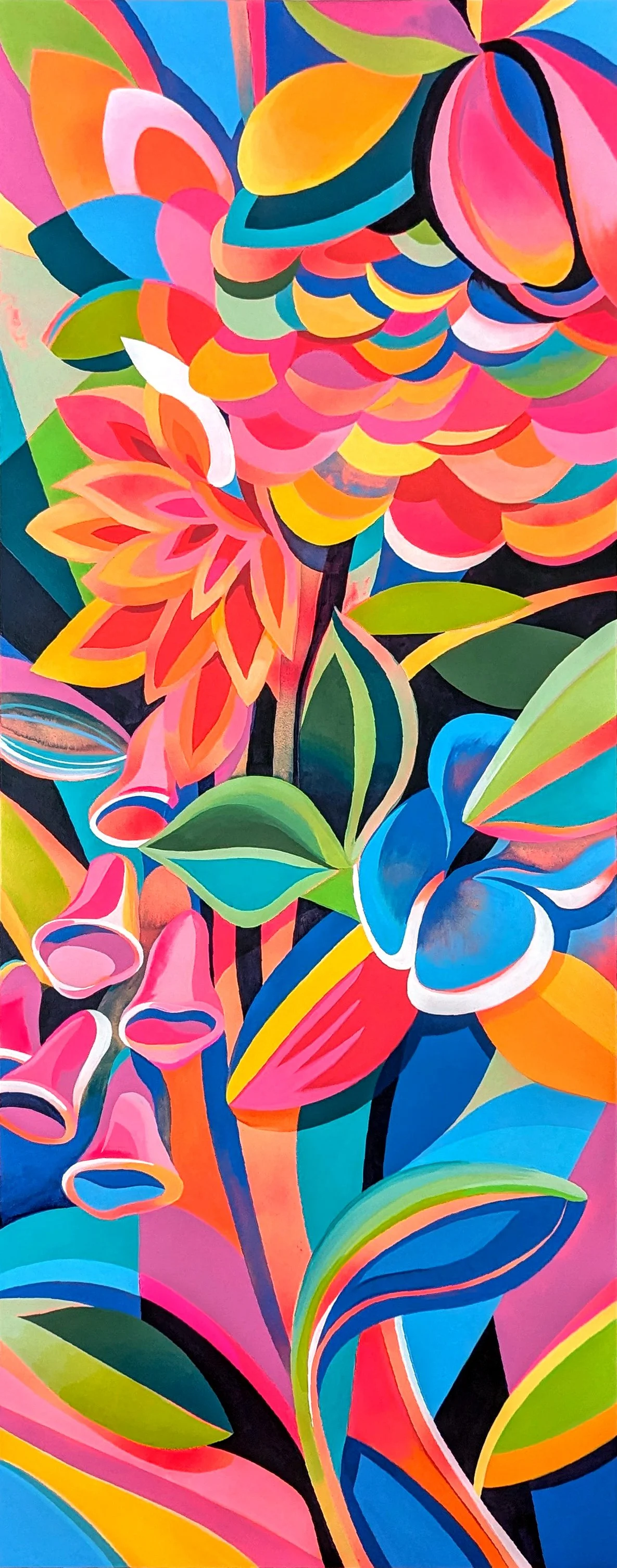  Acrylic and gouache on wood panel, 24”x60”, 2024. 