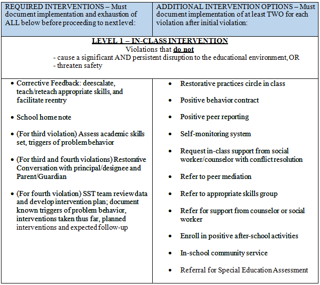 Behavior Intervention Chart