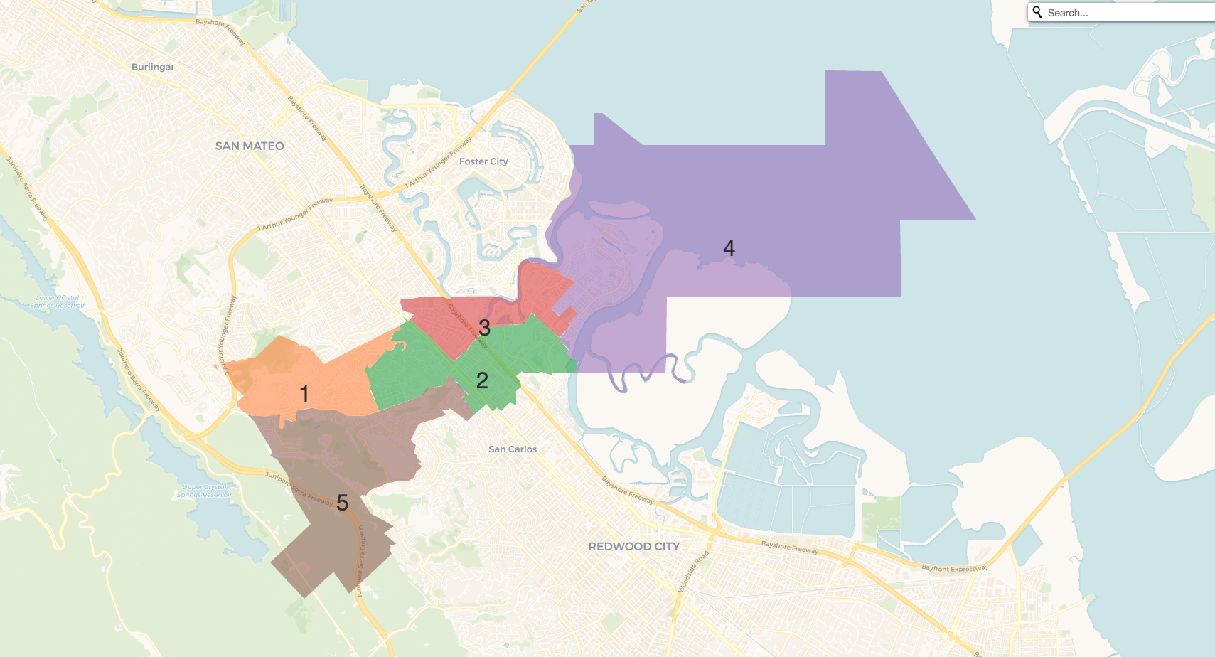 map of trustee areas in Belmont-Redwood Shores School District