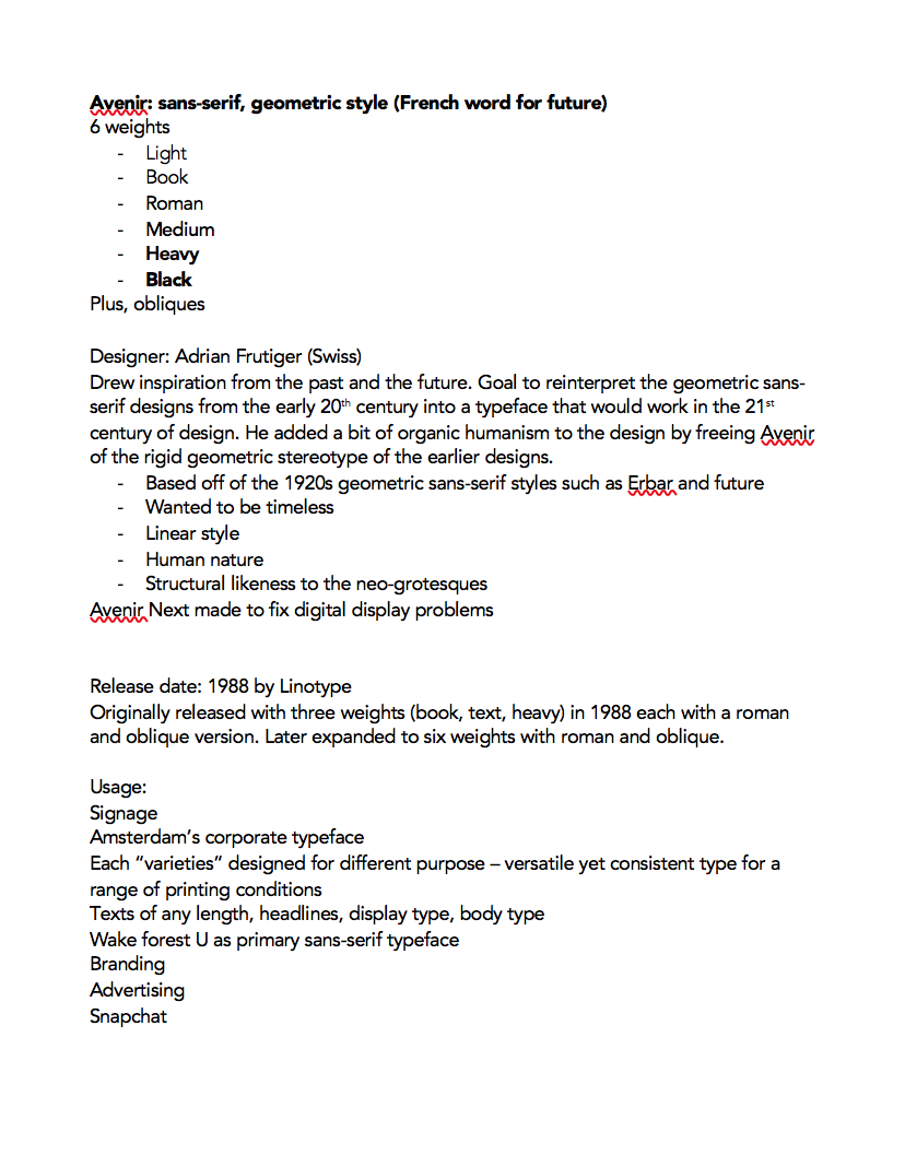 This was my research on Avenir.