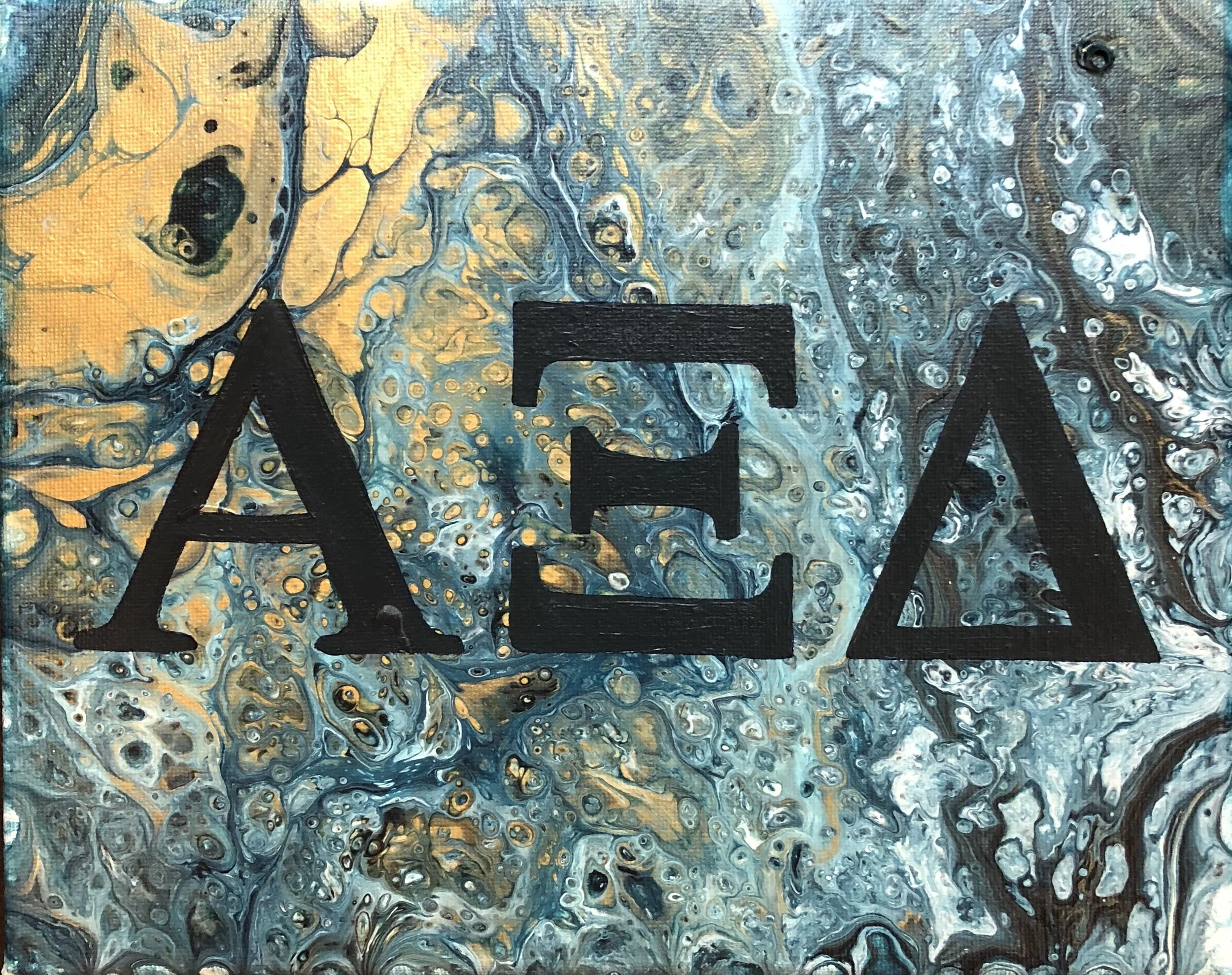 10” x 8” Acrylic pour with Greek letters