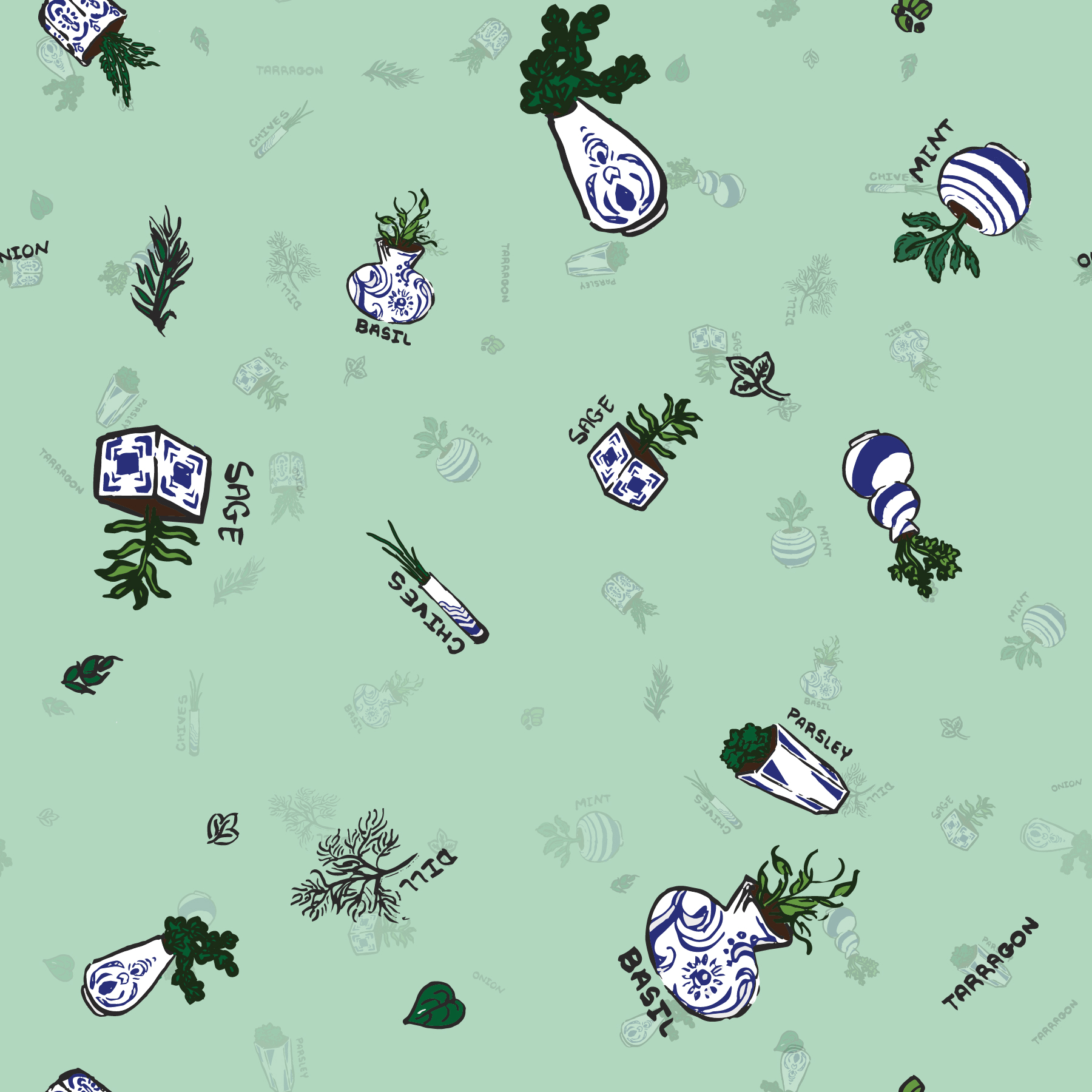 Herbs and Porcelain Pattern - Revamped