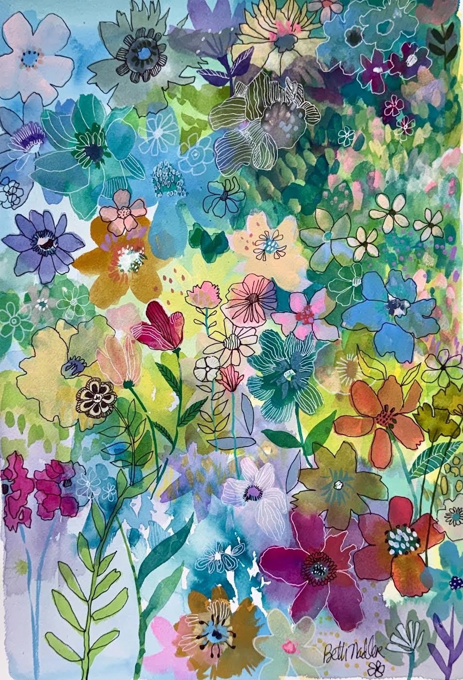 Sunshine Garden Memories 14"x20" Arches heavyweight Watercolor Paper