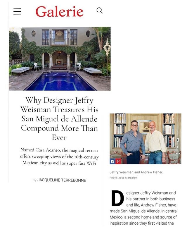 Thank you so much @galeriemagazine &amp; @jpterrebonne for this amazing feature on @jeffryweisman and @art_by_afisher stunning home in San Miguel! Link in bio to read the full story! @fisherweismancollection