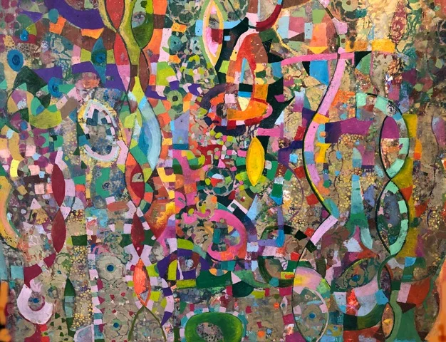 Alise Loebelsohn, Movement in Green and Red, oil on panel, 24”x30”