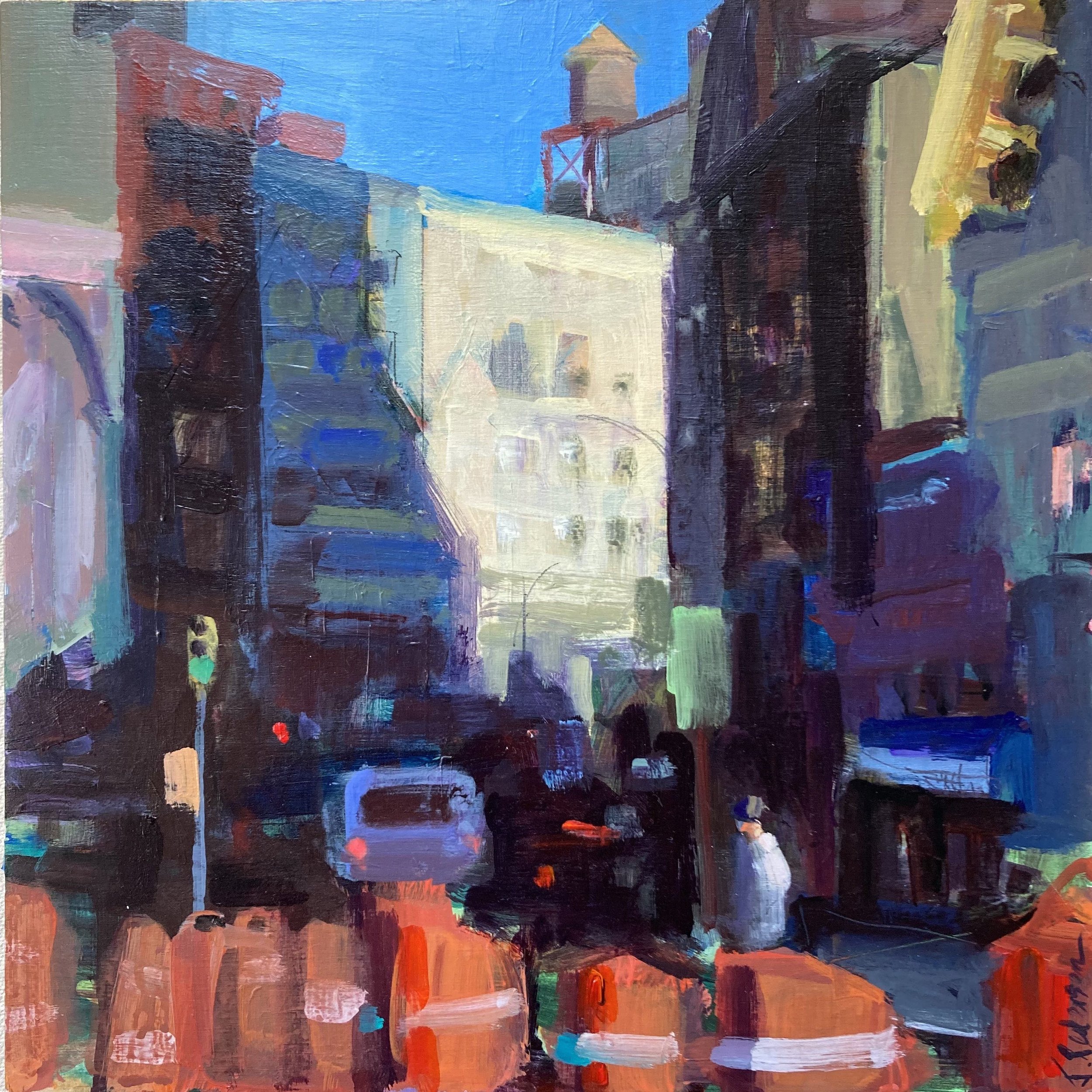 Canal St. NYC study, 2022, acrylic on cradleboard, 12_x12_ wired to hang, $1200 jpg.jpg
