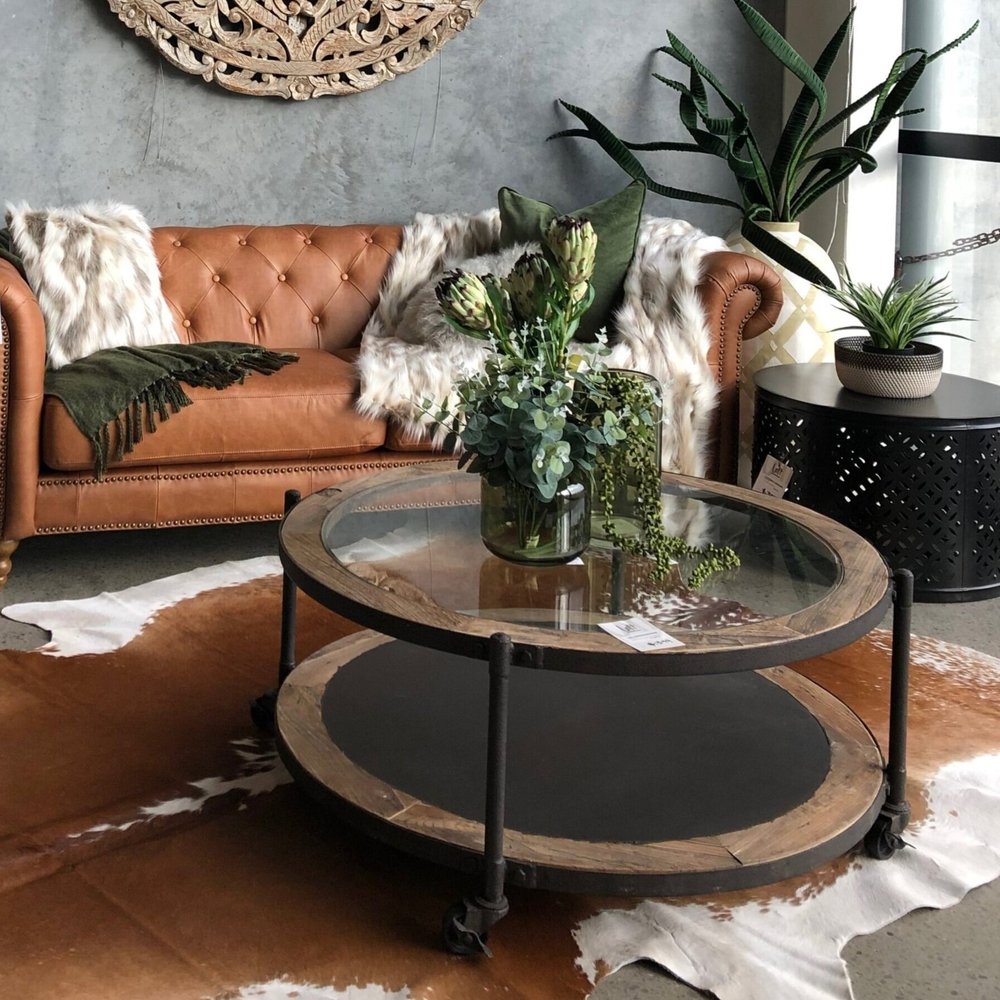 Industrial Glass Top Coffee Table Loft Furniture New Zealand