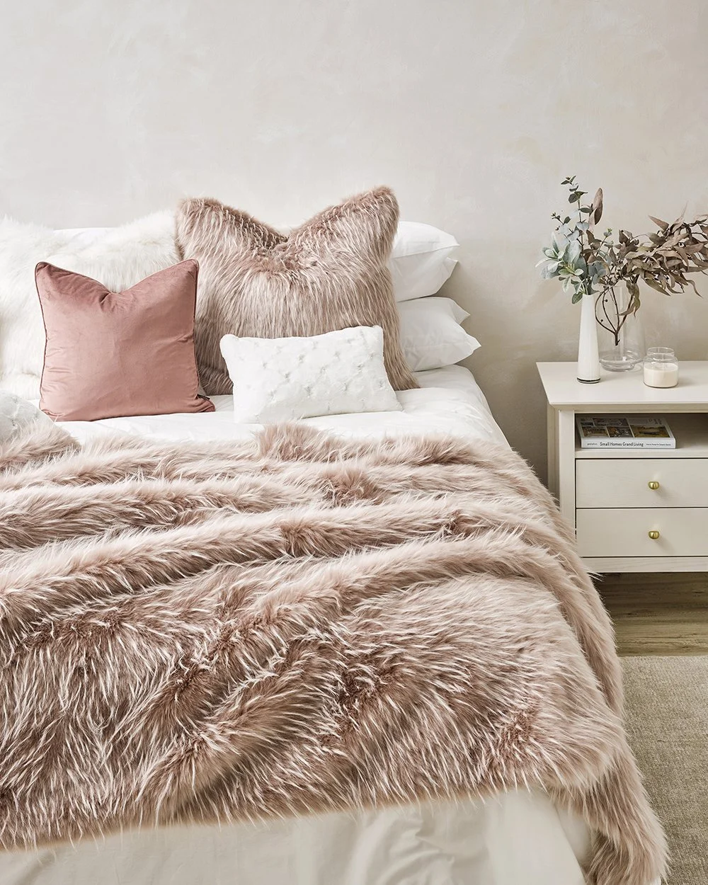 Heirloom Faux Fur Throw Peony Plume — Loft Furniture New Zealand