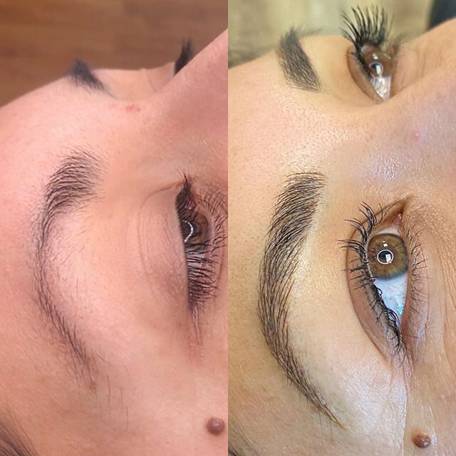 NEW BROWS WHO DIS!? (Excuse my crap for angles and horrific lighting on this one) These brows are a great example of a conservative first session in order to build color and density for a perfect outcome. It&rsquo;s all about the process baby. 75% Mi