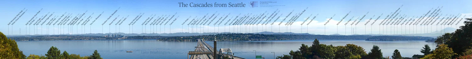 Full-width continuous panorama of the Cascades as viewed from Seattle. For this image, visit its product page .