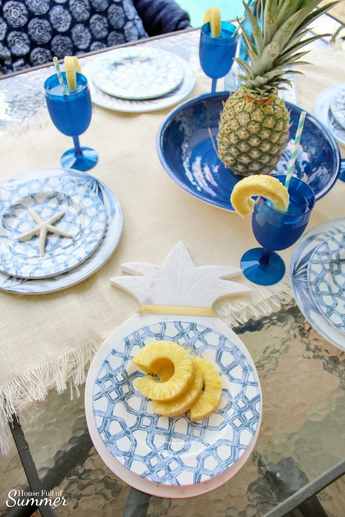 Blue Palms Pineapples Outdoor Tablescape House Full Of Summer Coastal Home Lifestyle