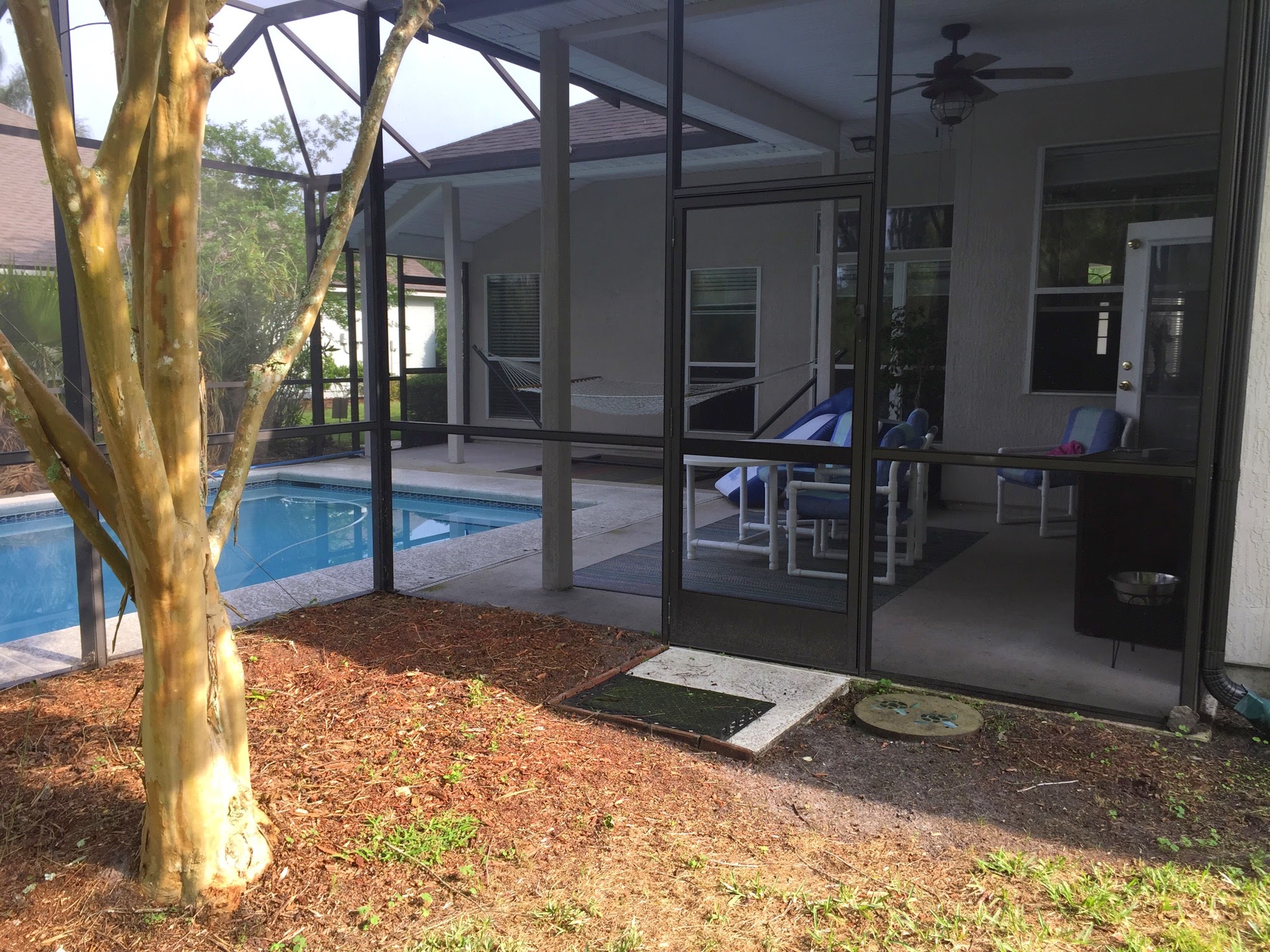  How We Turned Our Boring Backyard Into a Our Own Little Slice of Paradise | House Full of Summer backyard before and afters pool enclosure Florida home water view backyard design, coastal home, overgrown backyard, patio design, pool and pond 