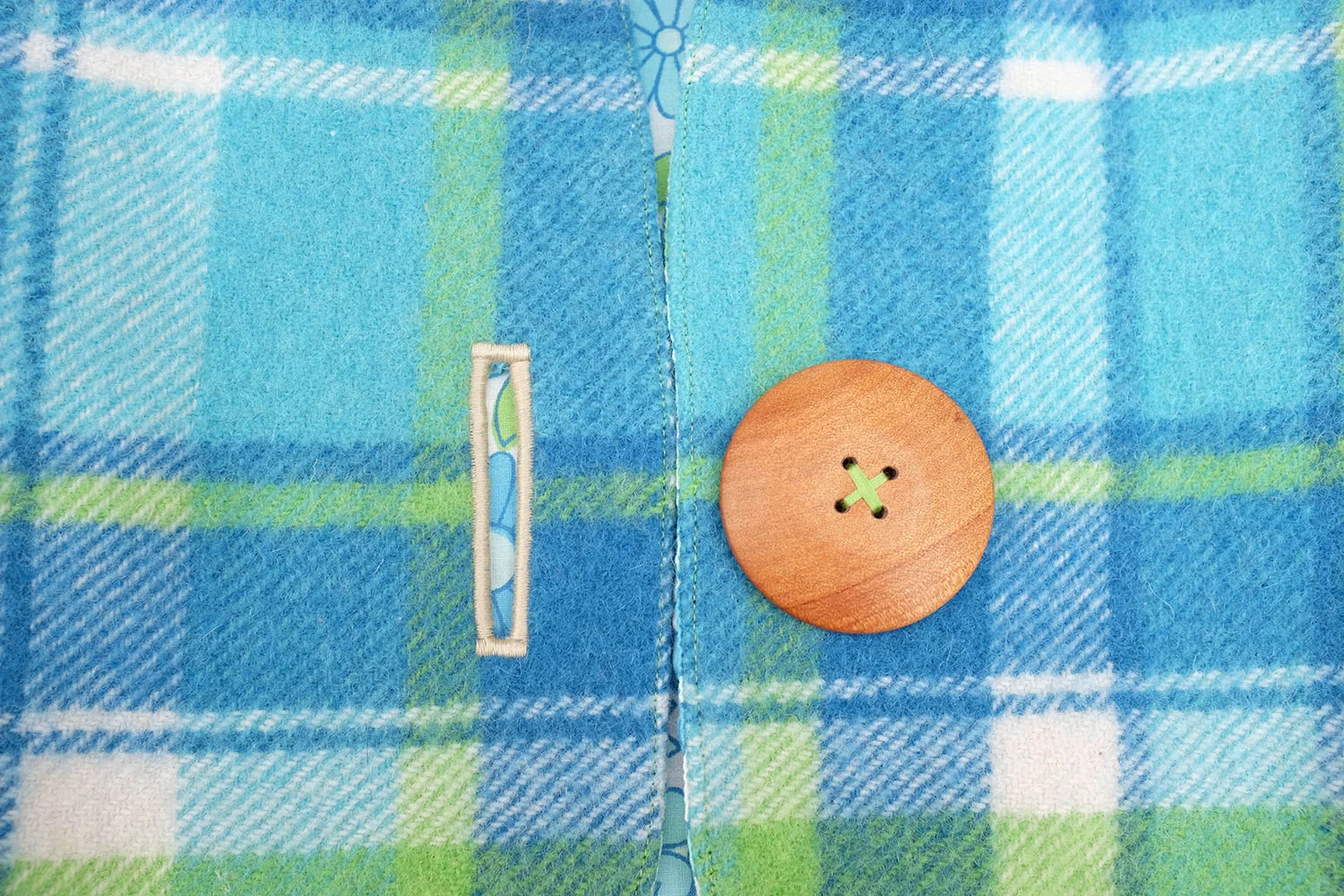 Vintage wool checked kids jacket in blues with wood button by sustainable fashion brand luca broccolini.jpg