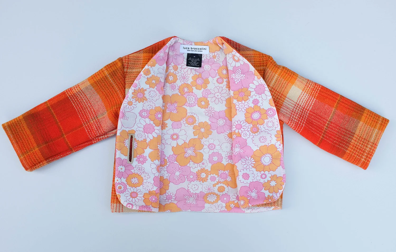 Kids bright vintage wool winter jacket with floral lining by slow fashion brand luca broccolini.jpg
