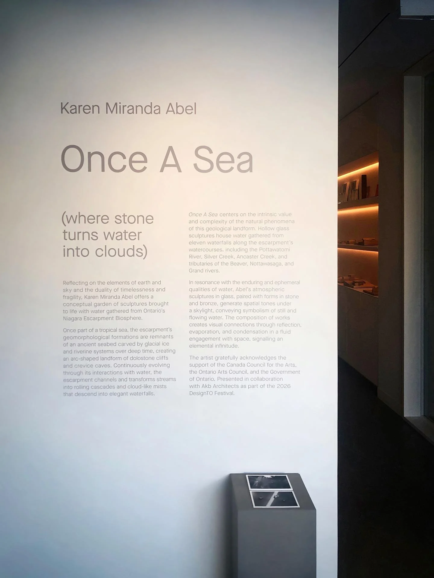 'Once A Sea (where stone turns water into clouds)' is extended until the end of the year.
 
Winter light and some moments from the vernissage presented by Akb Architects for DesignTO 2026 @designtofestival.
 
It was an honour to create an exhibition 