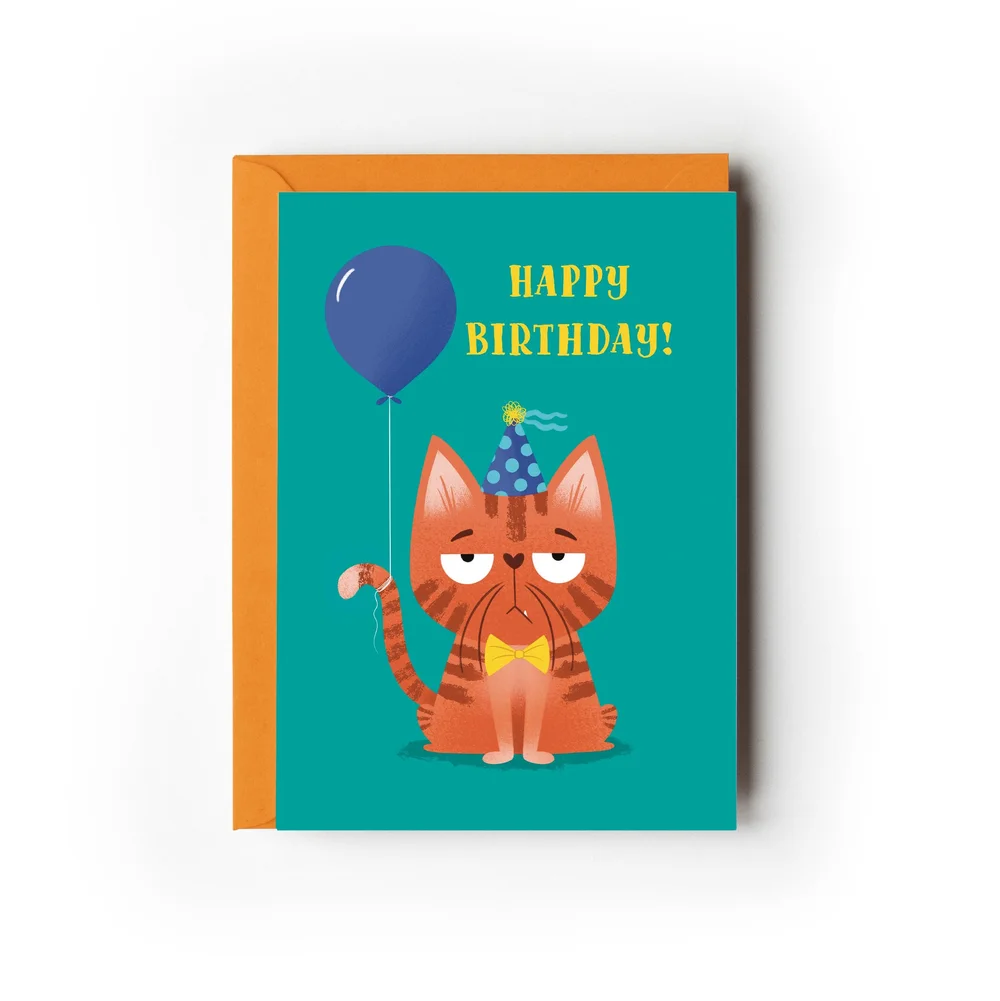 funny grumpy cat birthday card — Hannah Jayne Lewin Illustration, image size:1000x1001