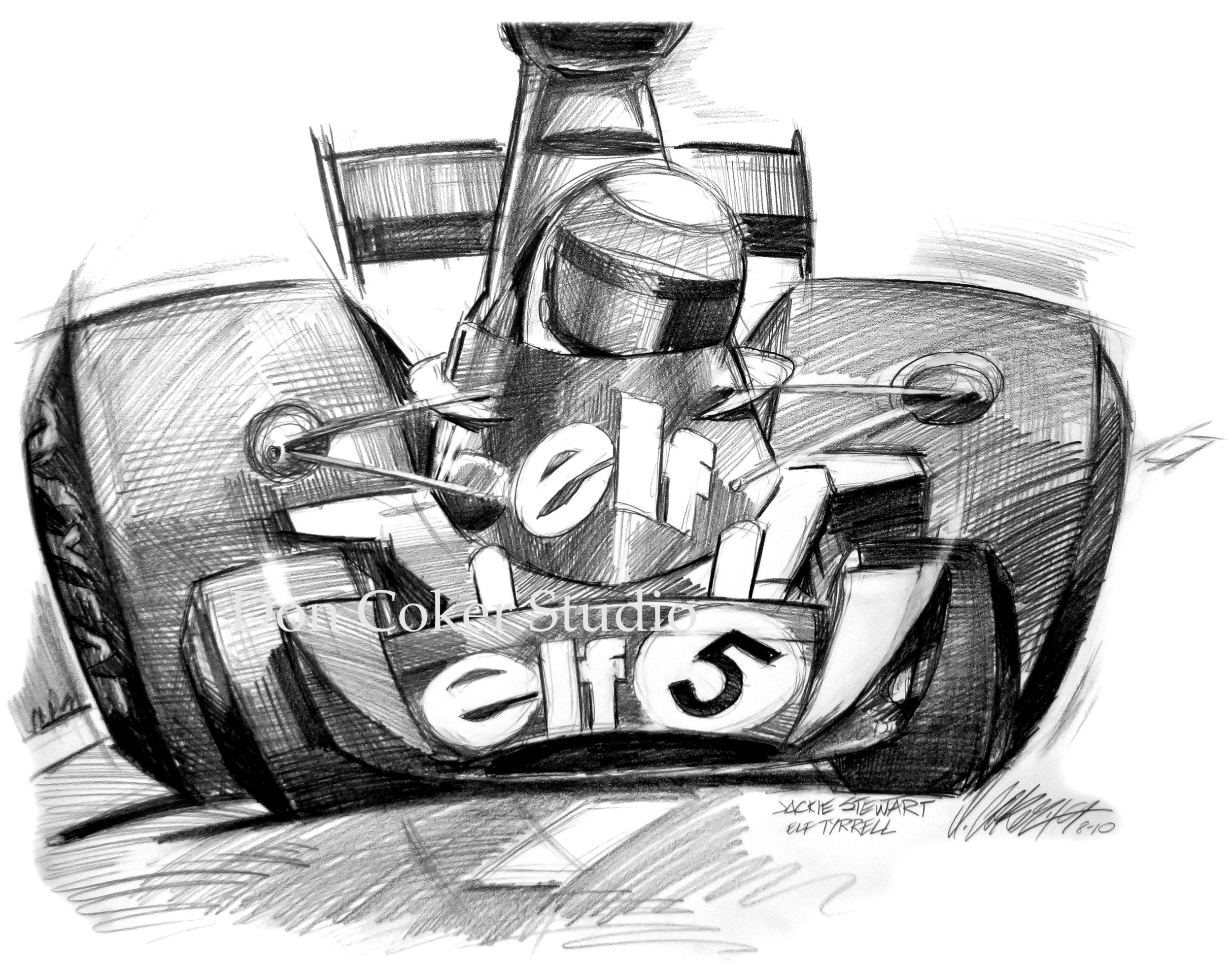 Jackie Stewart enters a turn in an Elf Tyrrell