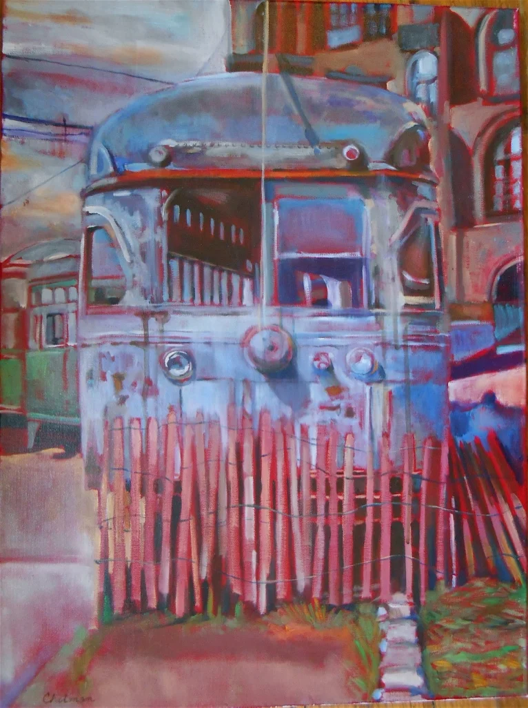 Trolley on Red Background