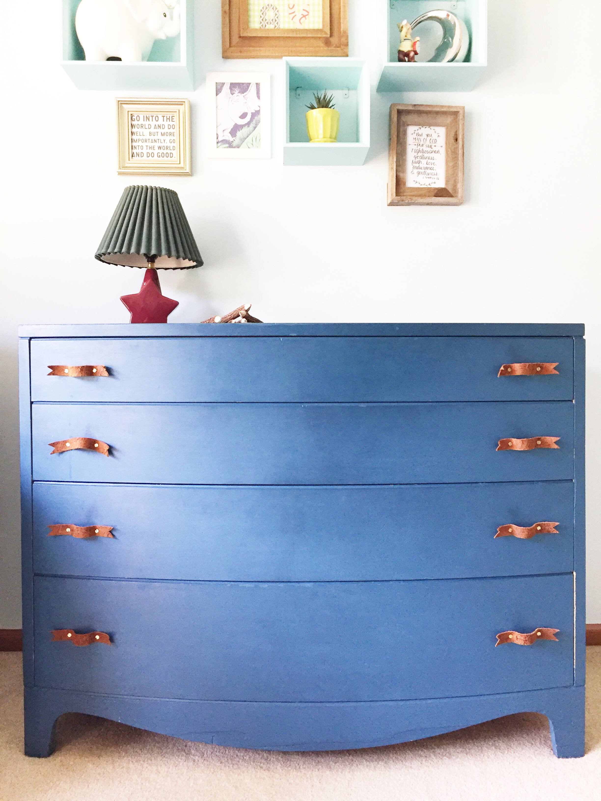 diy blue painted dresser and leather pull.jpg