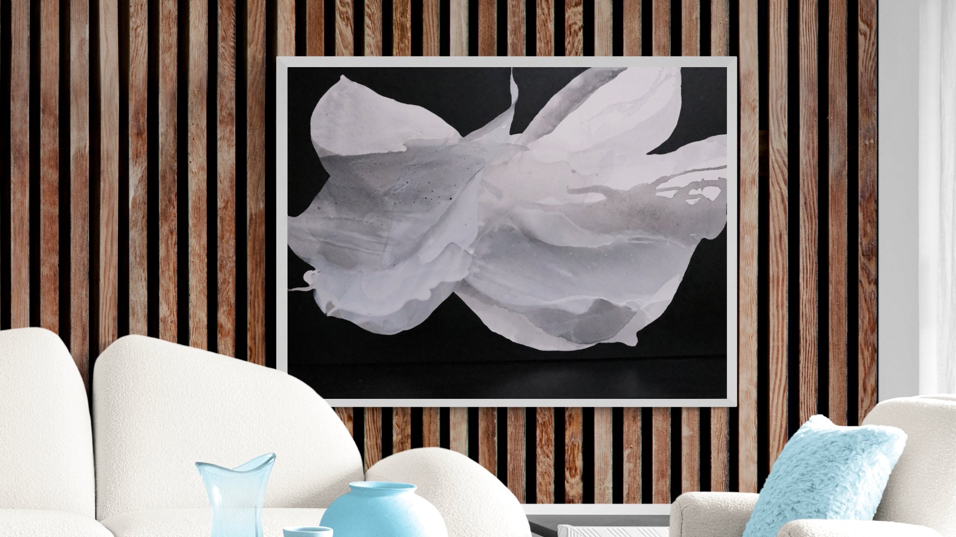 White lotus, black and white art, Lina Alattar, abstract art, modern art