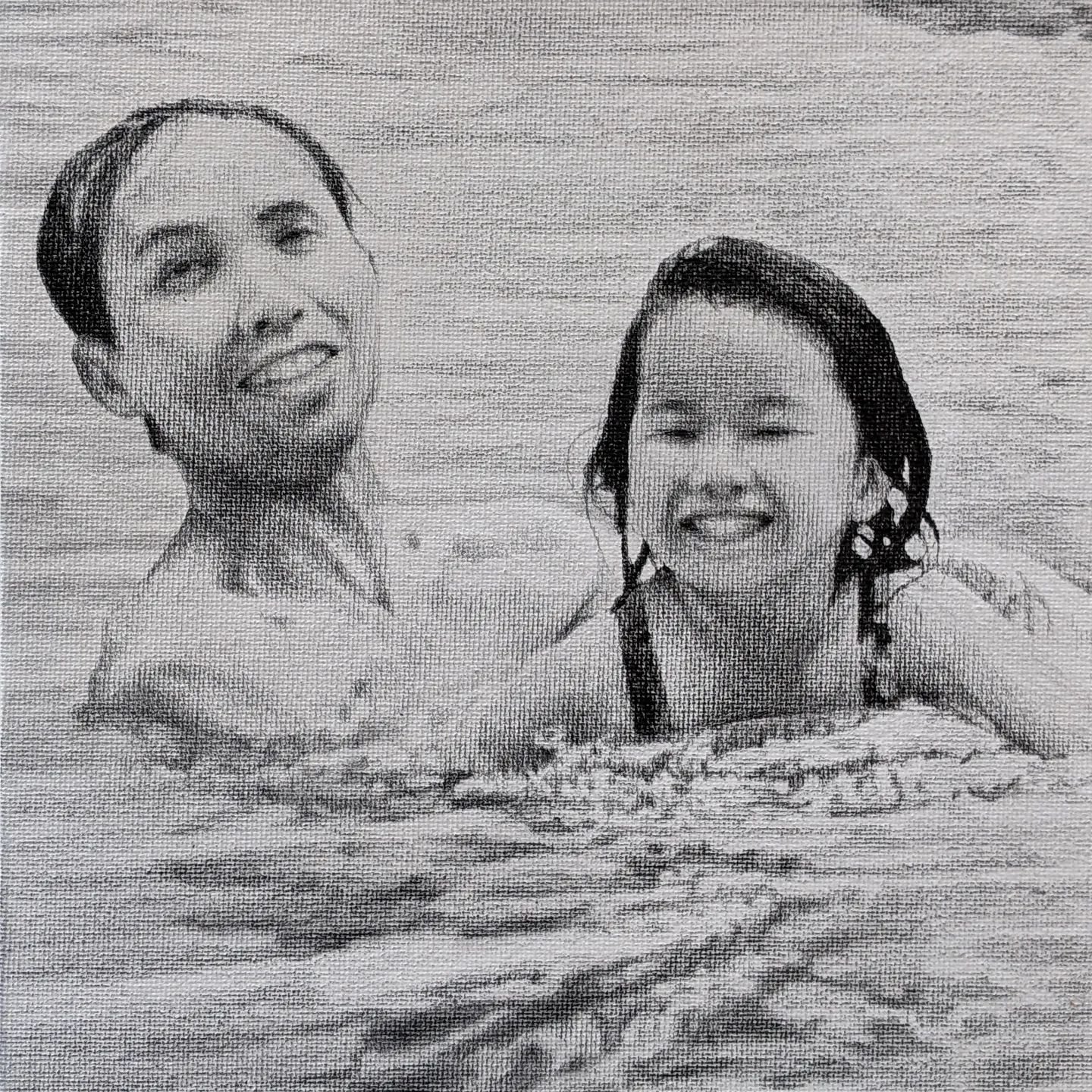 I remember focusing really hard and getting really close to the canvas trying to get the details right, because the reference photo isn't very sharp. So when I was tired of focusing on getting details from the faces, I would switch to the water to re