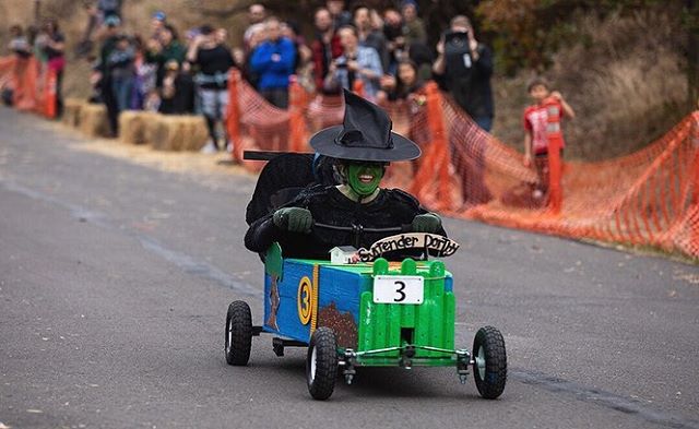 Happy Halloween. Meranda Green pilots the Emerald City Racer downhill for team The Wizard of Oz Saturday, Oct. 27, 2018, at the innaugural Coffin Races, a city-hosted Halloween-themed soapbox car tournament. Racers in costumes crowded into cars shape